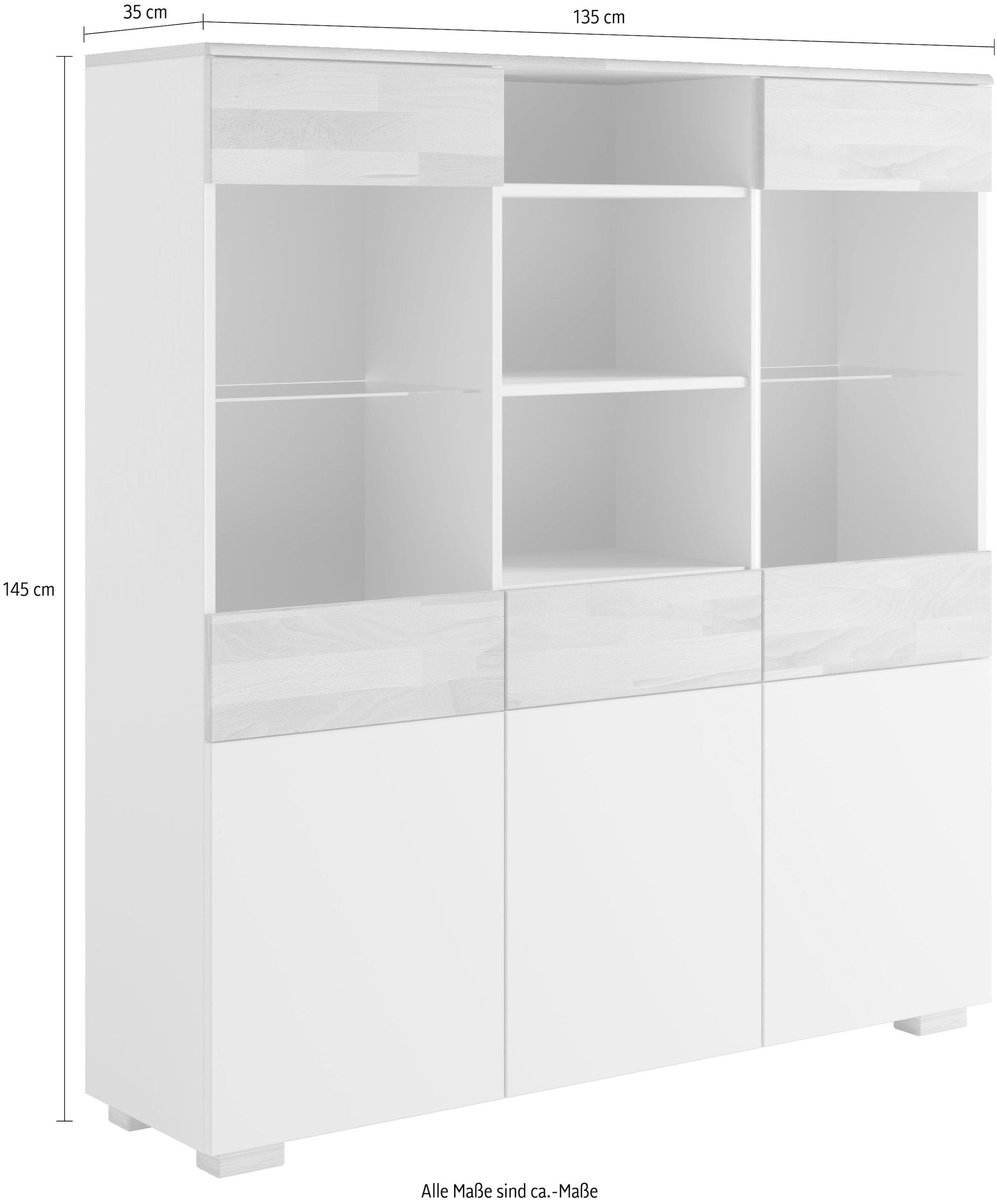 Home affaire Highboard »Citra teilmassiv«, Höhe 145cm, moderne grifflose Optik mit push to open Funktion