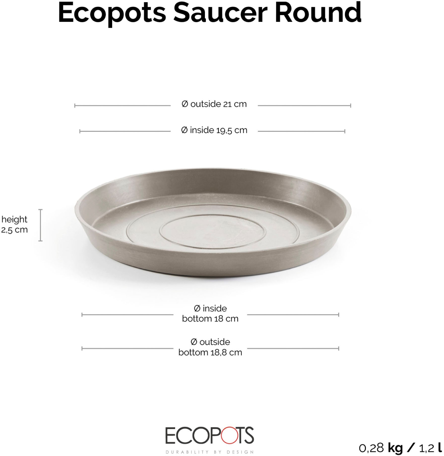 ECOPOTS Blumentopfuntersetzer »ROUND SAUCER Taupe« BxTxH: 21x21x2,5 cm