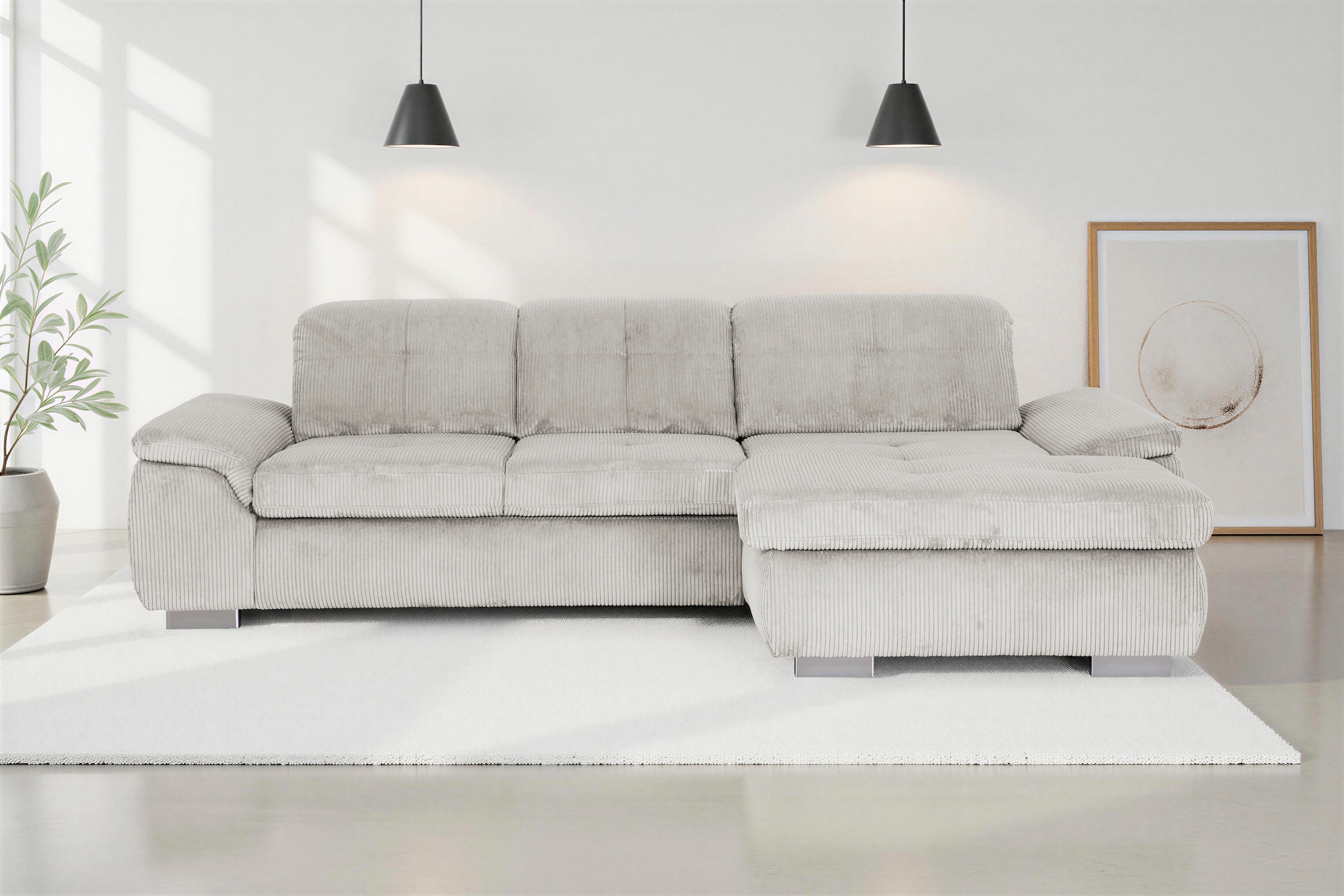Die PlanBar Ecksofa "MP-IN16037 L-Form, Breite 289 cm, mit Federkern-Polsterung" mit Sitztiefenverstellung & Zierkissen