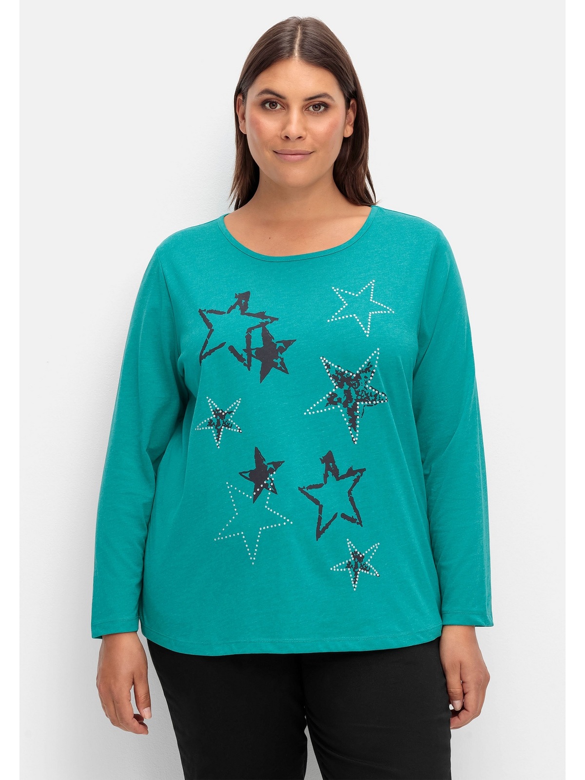 kaufen »Große Sheego Größen«, mit online Sternen-Frontdruck | BAUR Langarmshirt