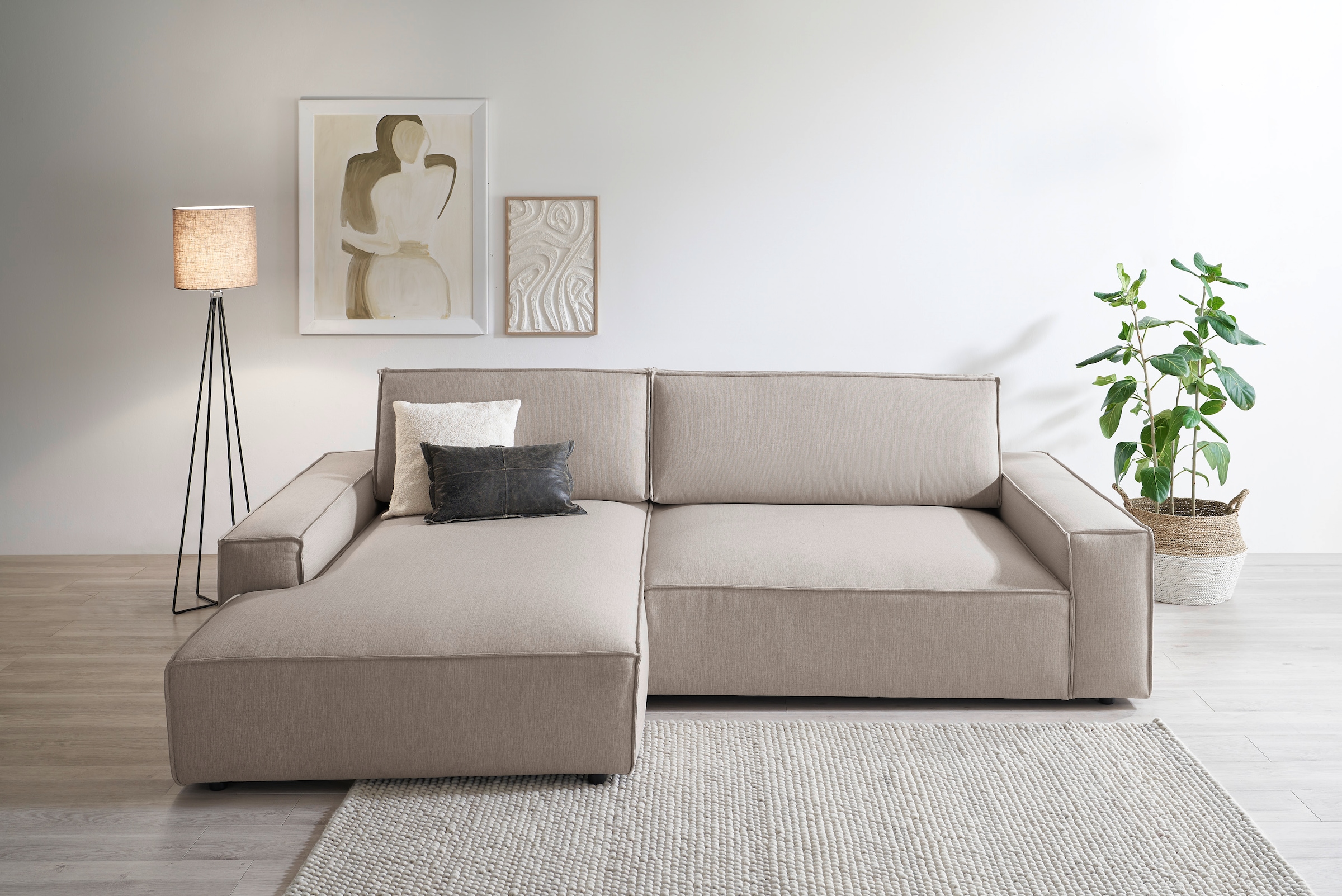 Home affaire Ecksofa »NEU: SHERWOODL XXL 284, Big-Sofa L-Form, tiefe Sitzfläche 95 cm, Cord,«, Leinenoptik, Recamiere rechts/links, auch als Schlafsofa stellbar