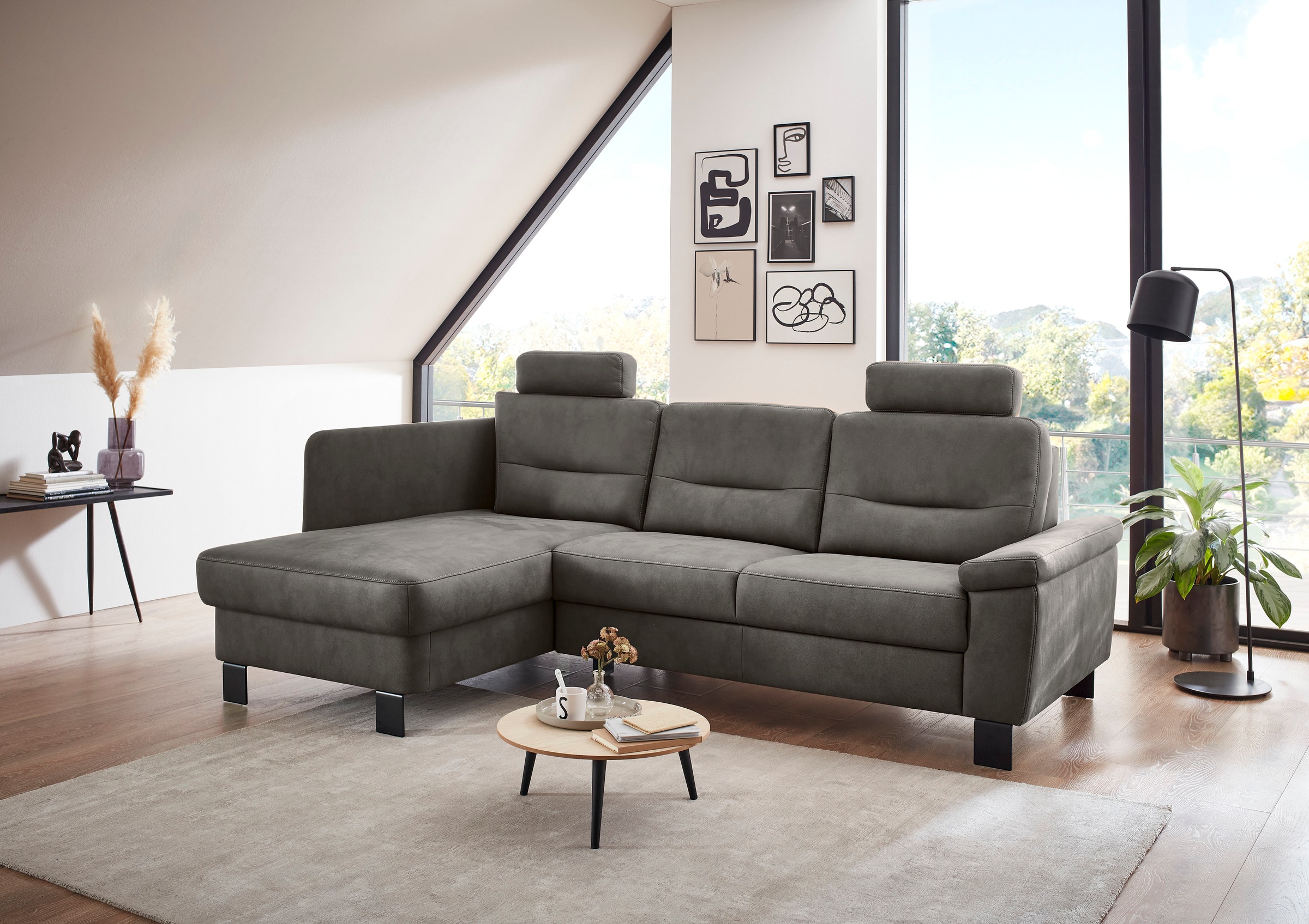 Ecksofa DIE PLANBAR, B:244cm H:88cm T:160cmanthrazit, 100% Polyester, Wohnzimmer, Sofas, "PP-PF23172 L-Form, Breite 244 cm", Eckgarnitur mit