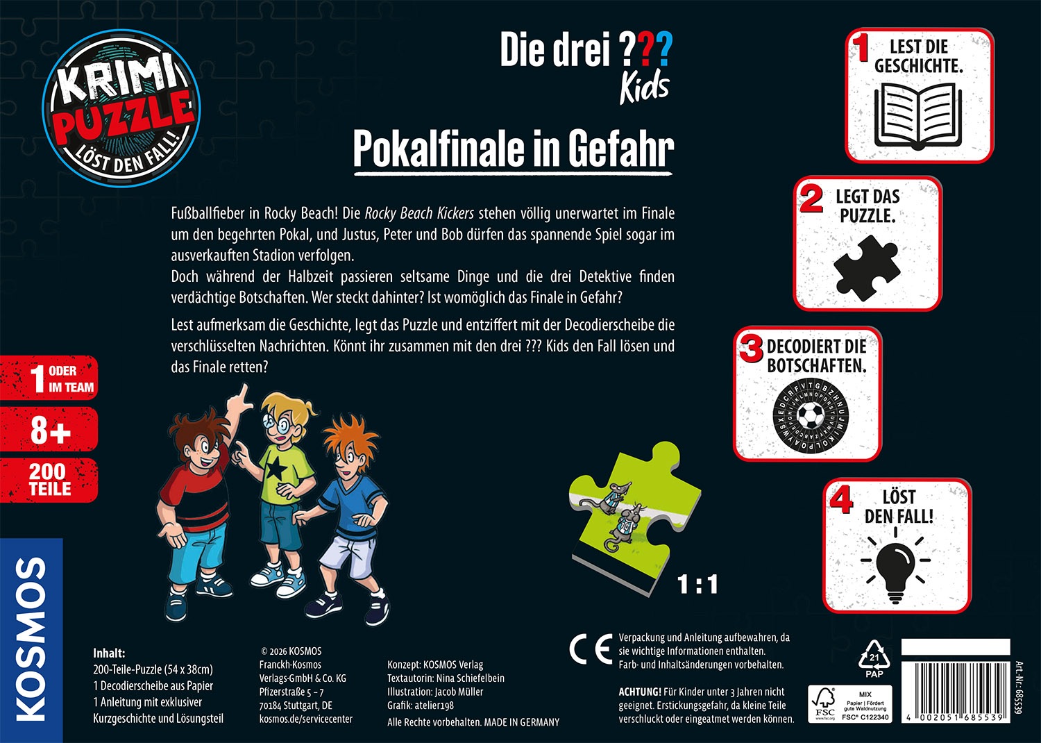 Kosmos Puzzle »Krimipuzzle Die drei ??? Kids Pokalfinale in Gefahr« Made in Germany