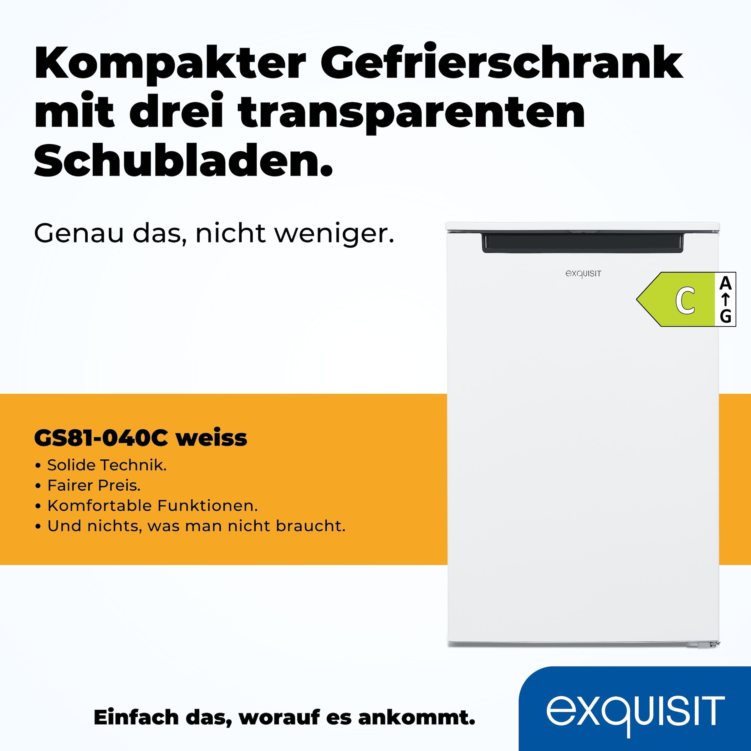 exquisit Gefrierschrank »GS81-040C weiss«, 85,5 cm hoch, 54,5 cm breit, energiesparend in Energieefizienz C, 87 Liter Nutzinhalt, 4 Sterne