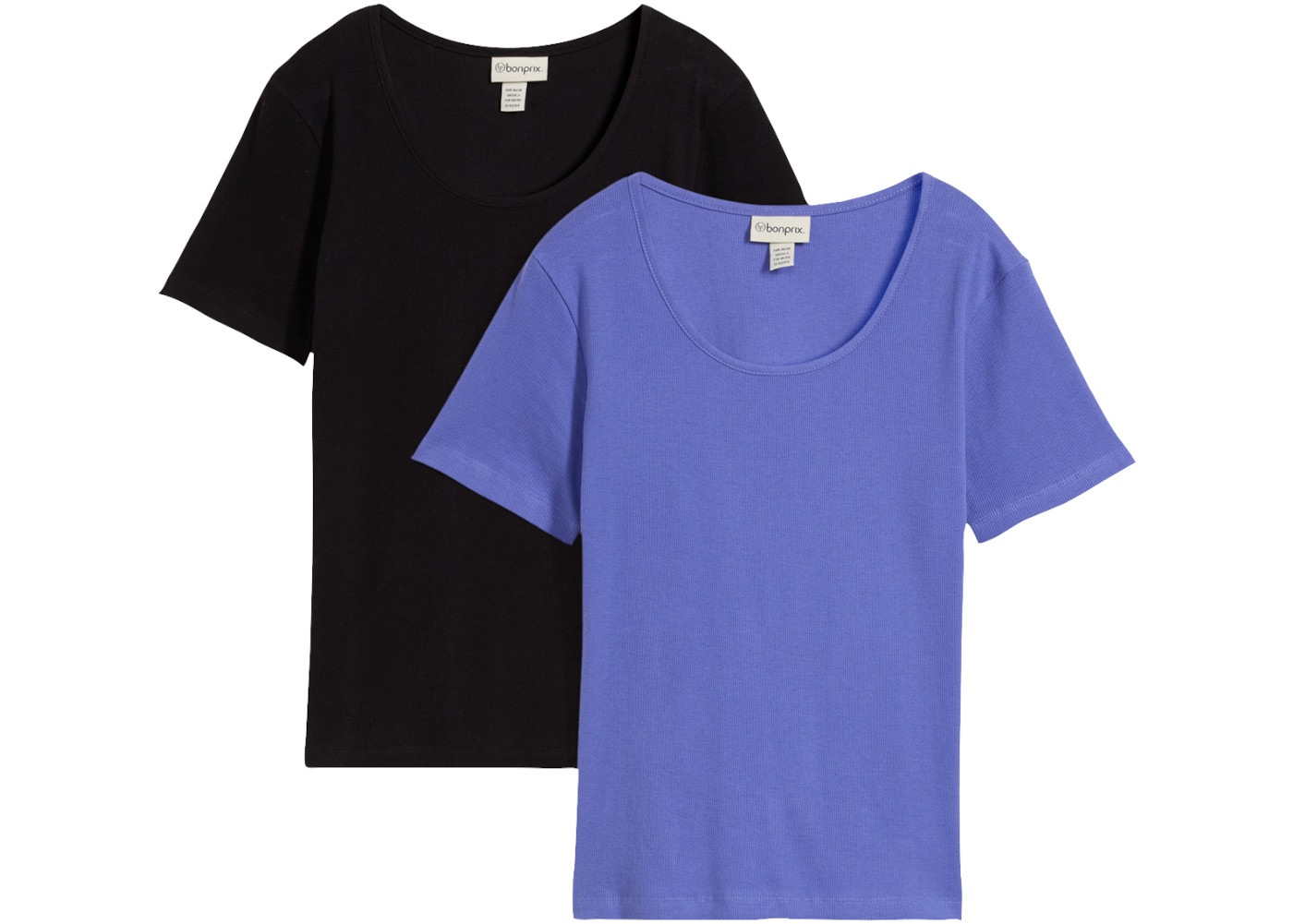 bonprix T-Shirt Packung, 2er, aus Baumwolle und Elasthan, schmale Passform, Kurzarm-Design