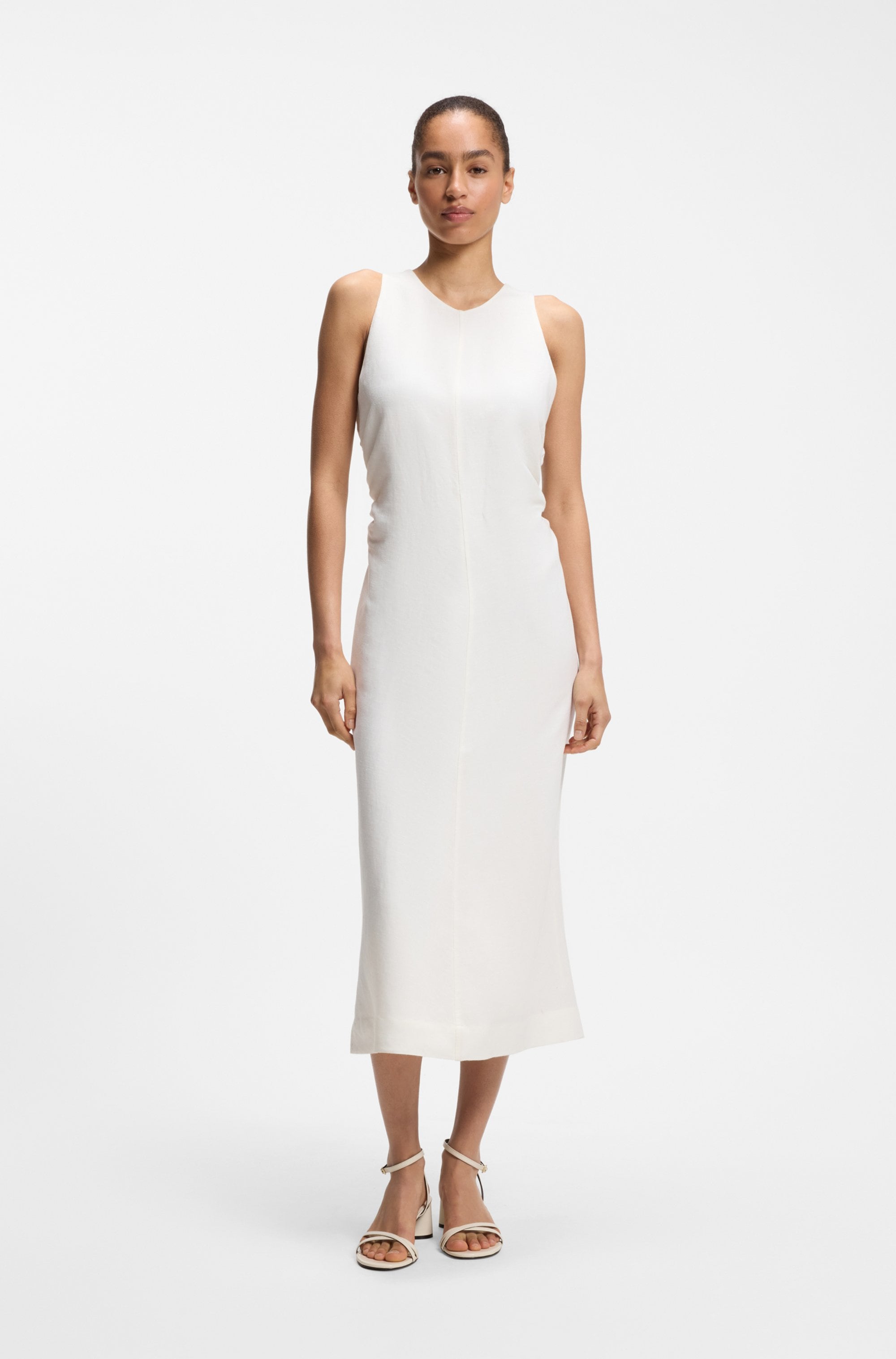 BOSS ORANGE Sommerkleid "Delinna Premium Damenmode" aus softem Leinen-Mix