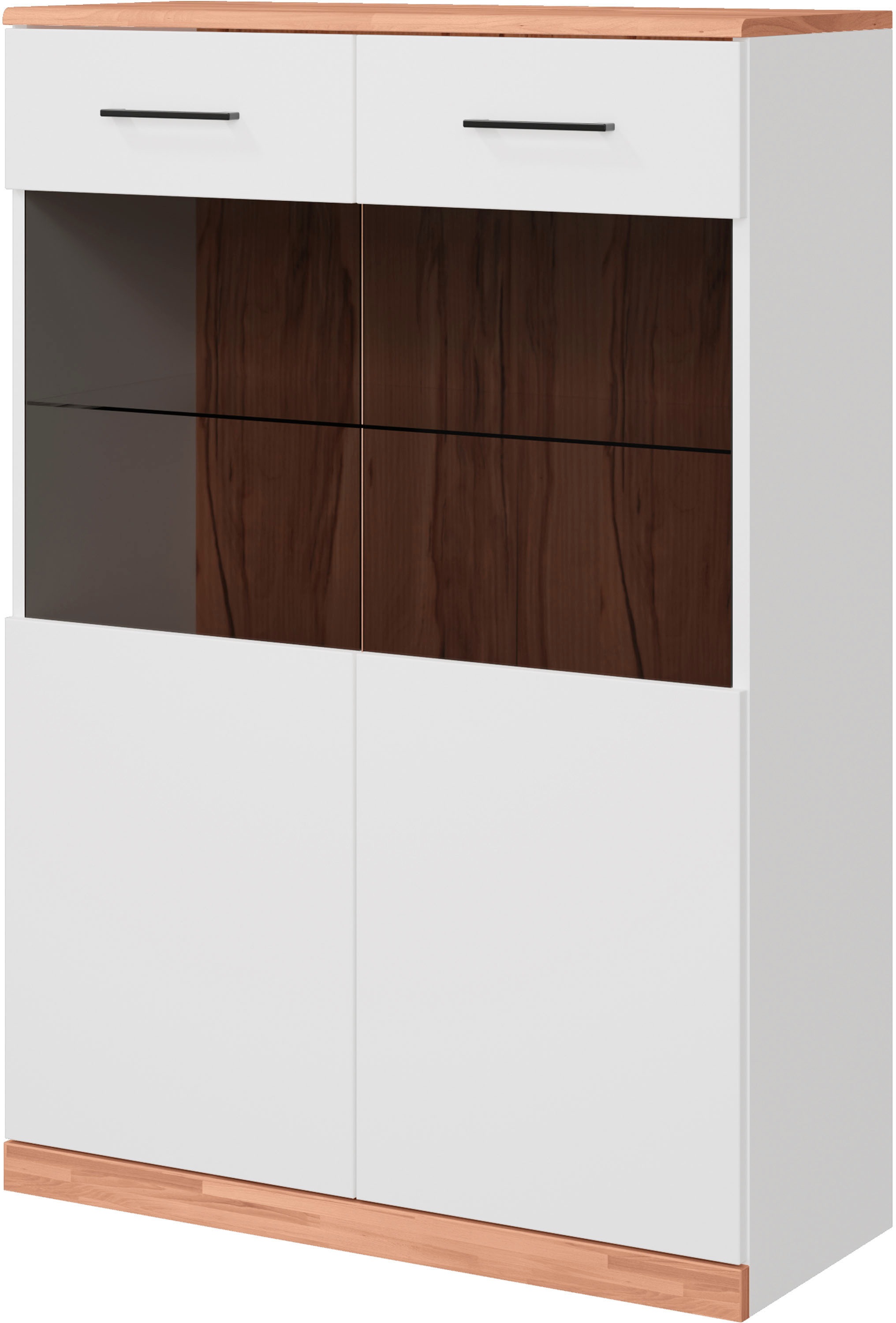 OTTO home Vitrine "Ribe, 125 cm hoch, Fronten Massivholz, 4 breite Fächer" günstig online kaufen