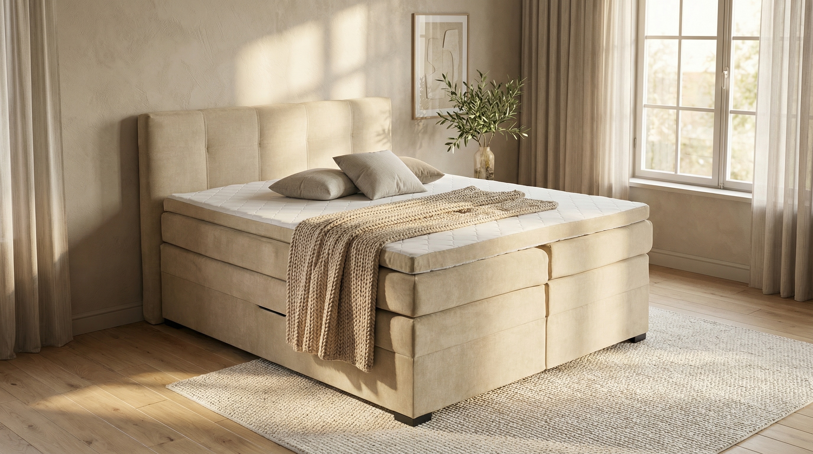 ED EXCITING DESIGN Boxspringbett "FANES, Doppelbett mit Bettkasten und Taschenfederkernmatratze H3" mit 7cm Visco-Topper, hochwertiger Microvelours-Bezug, 180x200cm