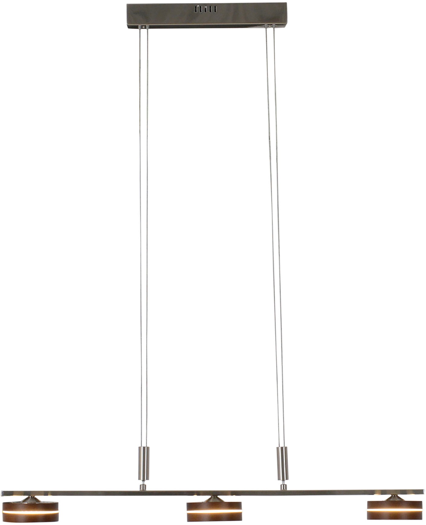 NÄVE LED Pendelleuchte "Triberg", braun, 3, Ø 75cm H: 80cm, 1 Stk., Leuchten, 3 flg., Schirme Holz (Eiche), Wanddimmer, Höhe verstellbar 80-150cm, LED Pendelleuchte 2