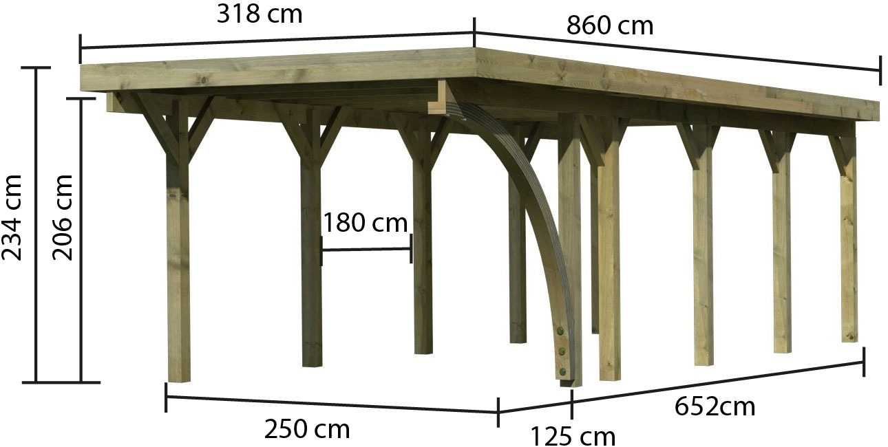 Karibu Einzelcarport »»Classic 3 SET« Stahl-Dach Variante B, inkl. einem Einfahrtsbogen«, Masivholz, 250 cm, KDI, aus Masivholz