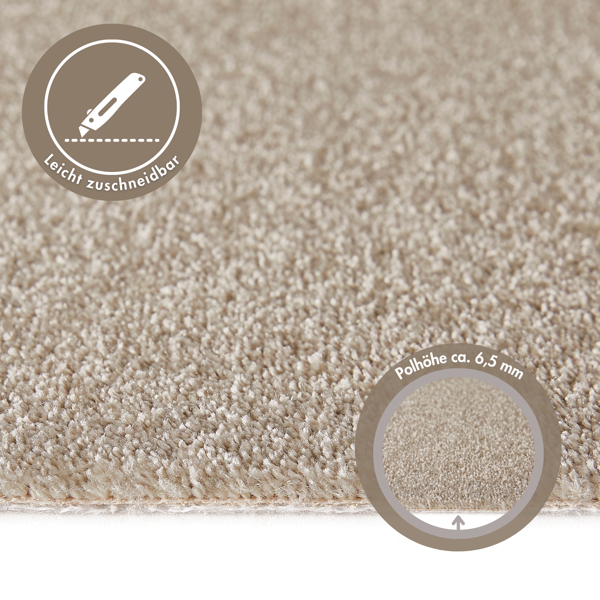 Andiamo Teppichboden »Veronay, Velours, Made in Belgium«, rechteckig, 6 mm Höhe, Uni Farben, Breite 400 cm oder 500 cm, strapazierfähig, pflegeleicht