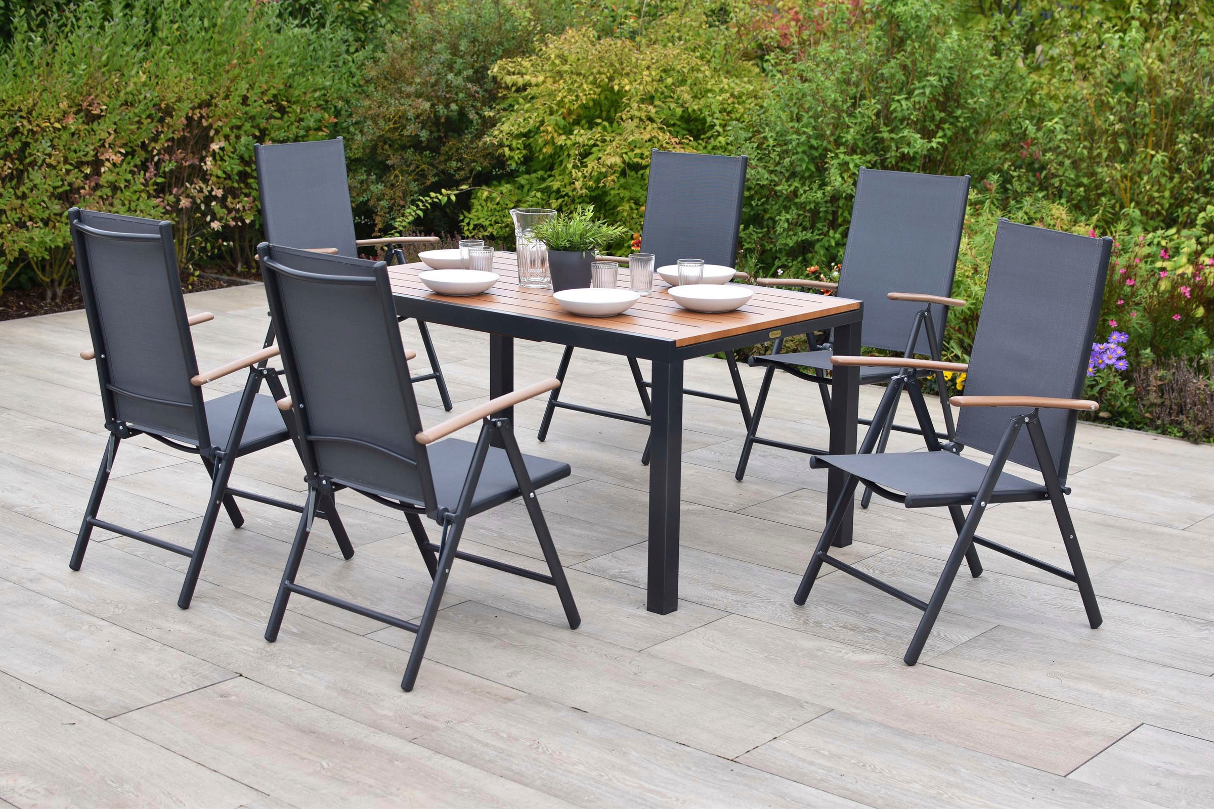 MERXX Garten-Essgruppe »Valenza« Set, 7 tlg. inkl. 6 Klappsessel, 1 Ausziehtisch