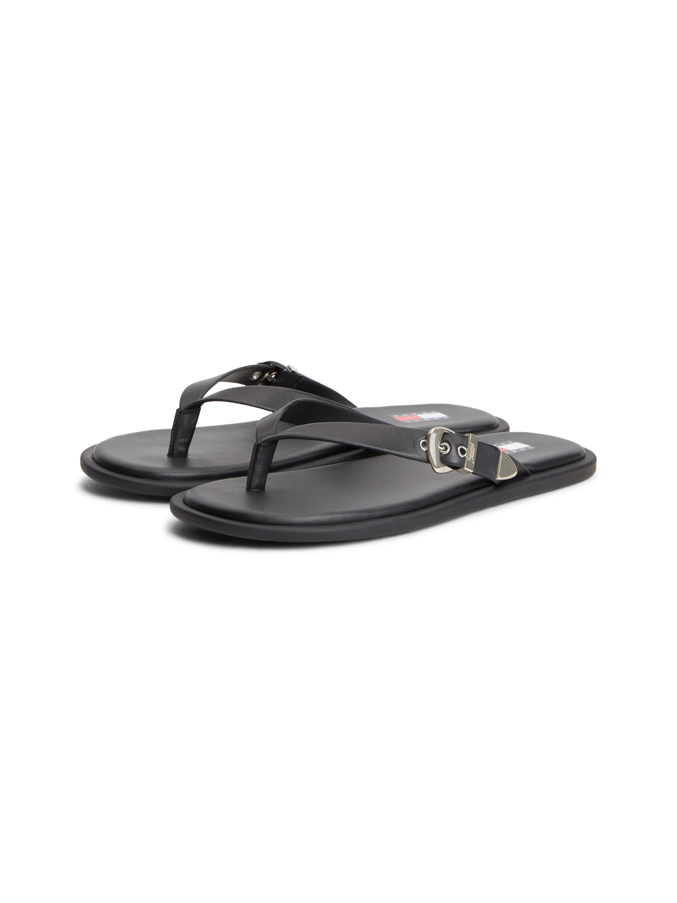 Tommy Jeans Zehentrenner "TJW FLAT LEATHER SANDALS" Dianette, Strandschuh, Schlupfschuh mit verstellbarer Schnalle