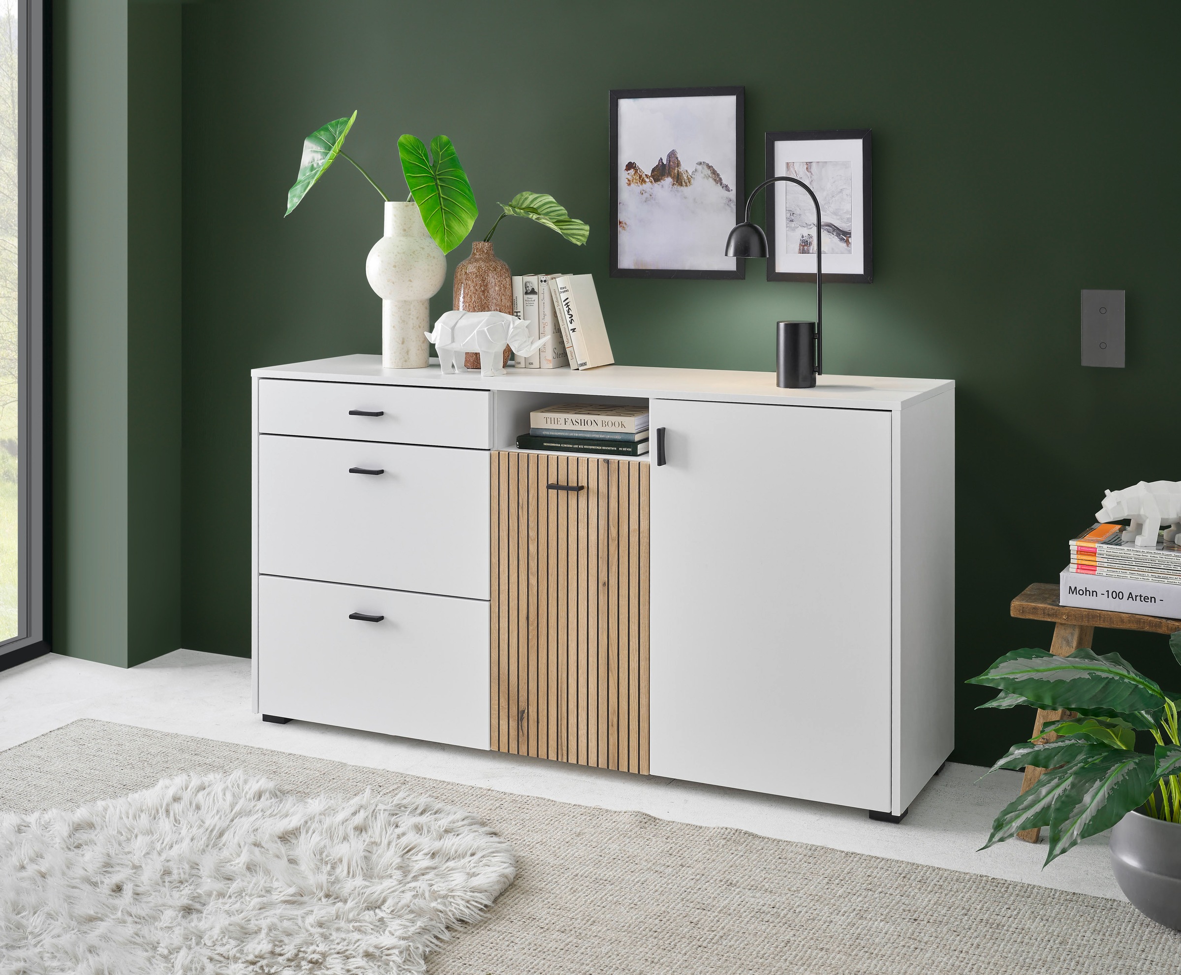Home affaire Sideboard "Hudson" in moderner Trendfarbe, Griffe aus Metall ( günstig online kaufen