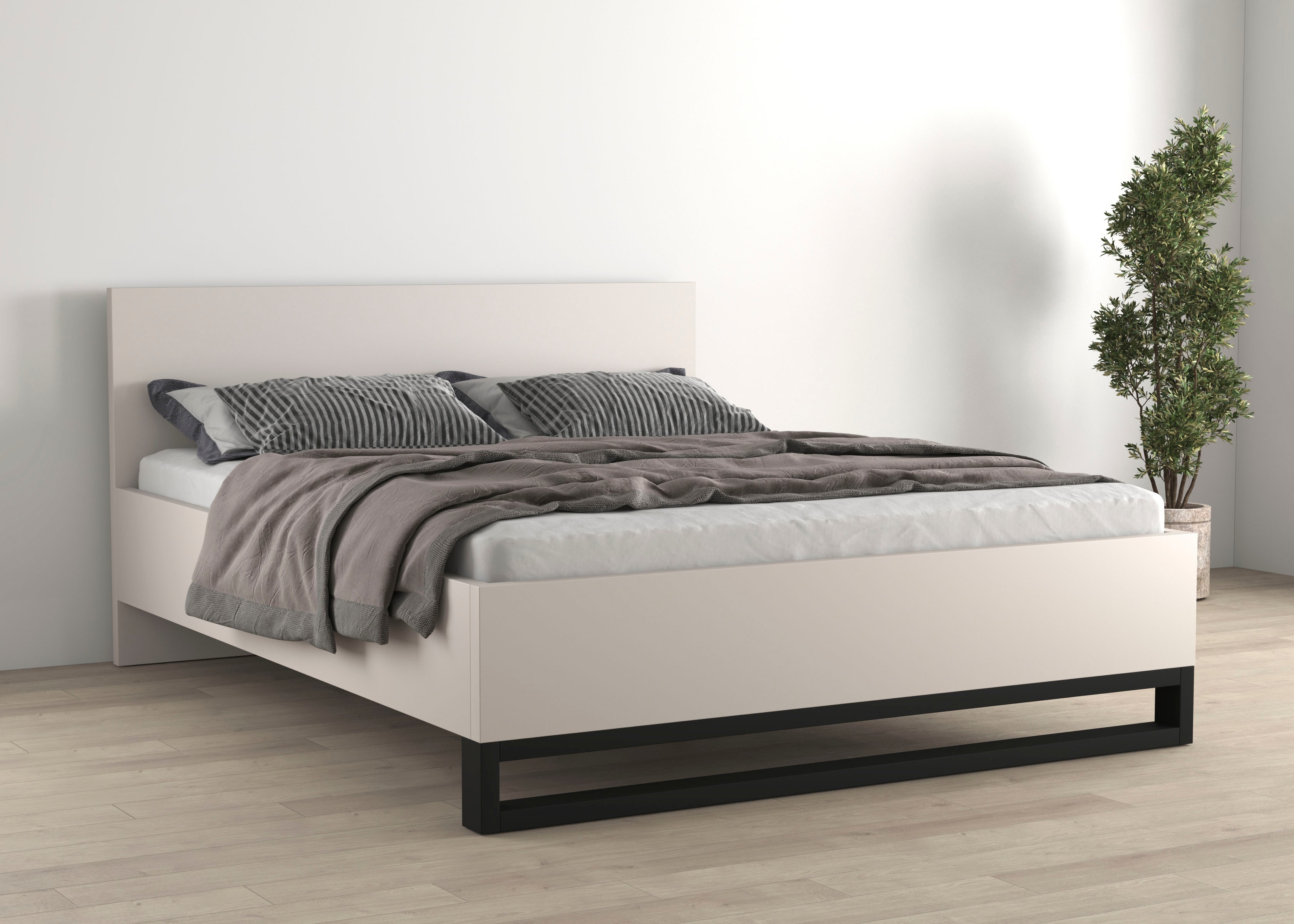 Home affaire Bettgestell "Bronne, Topeseller, Industrial Design" In den Breiten 140cm, 160cm und 180cm, Stauraumbett in drei Breiten, stabil mit Kufen in Metalloptik