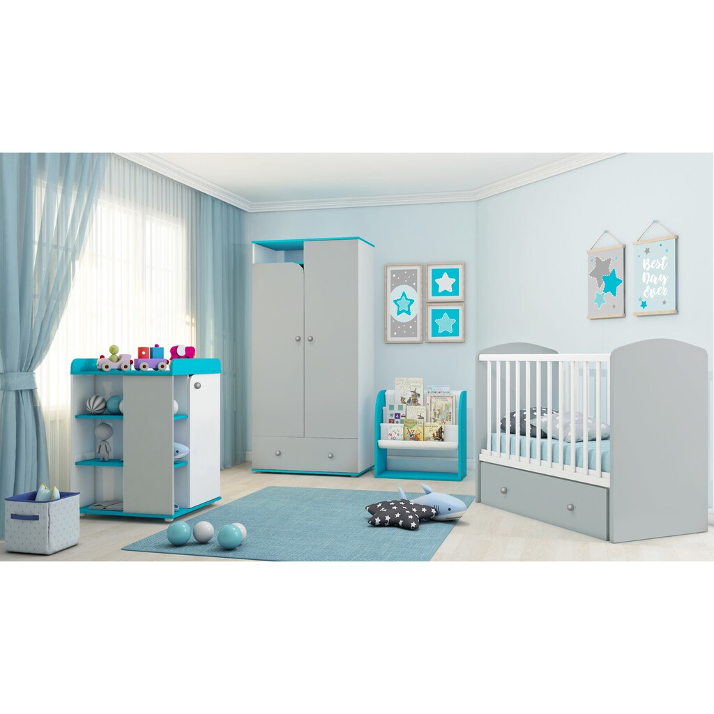 Polini kids Babybett »Sky 745, Weiß-Grau«, mit Bettschubkasten und Schaukelfunktion
