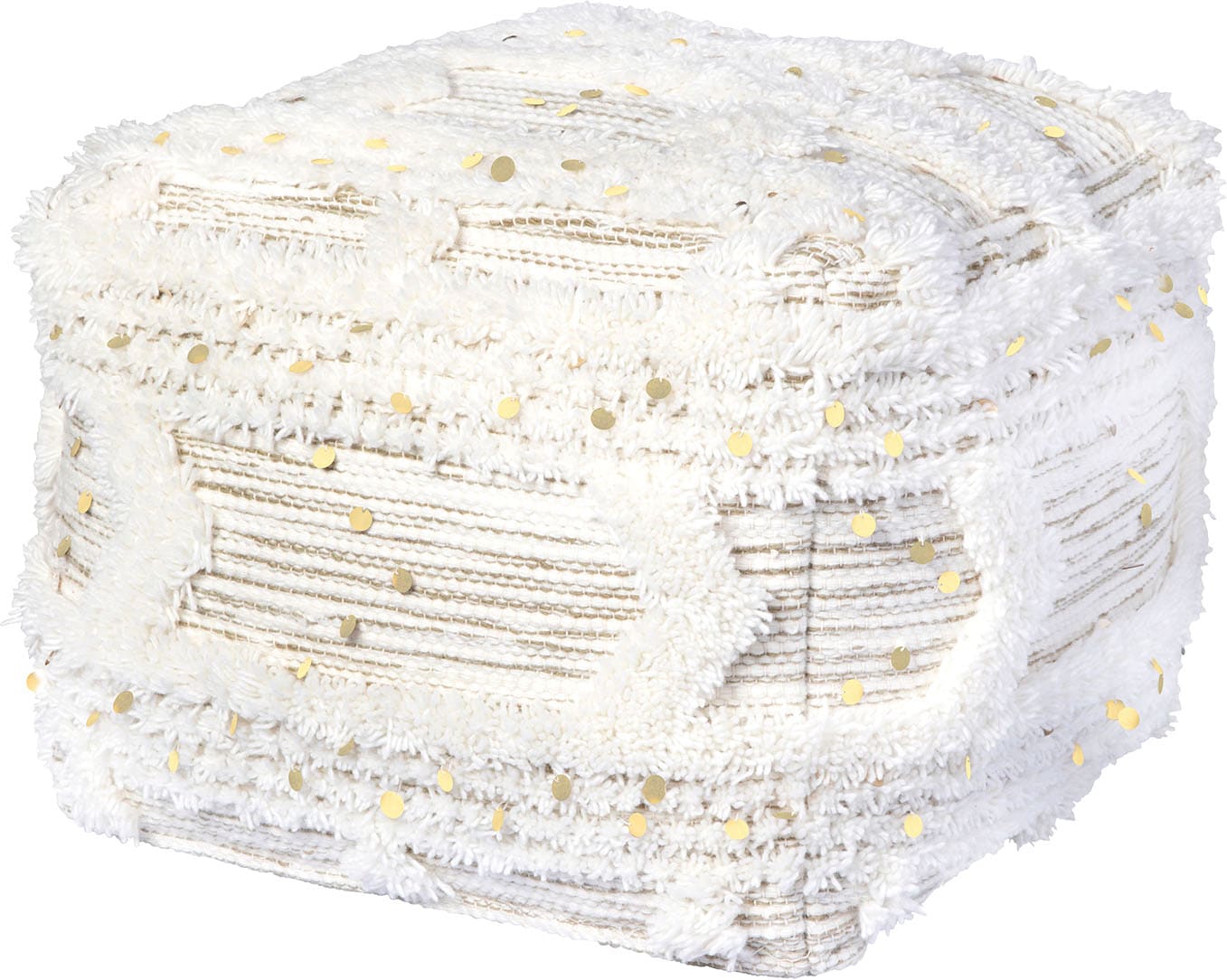 Kayoom Pouf "Bohist 425 50cm x 50cm, Strukturen mit Fransen und Quasten" 1 Stk. tlg. handgefertigt, Unikat, sehr gut kombinierbar, vielfältig im Einsatz
