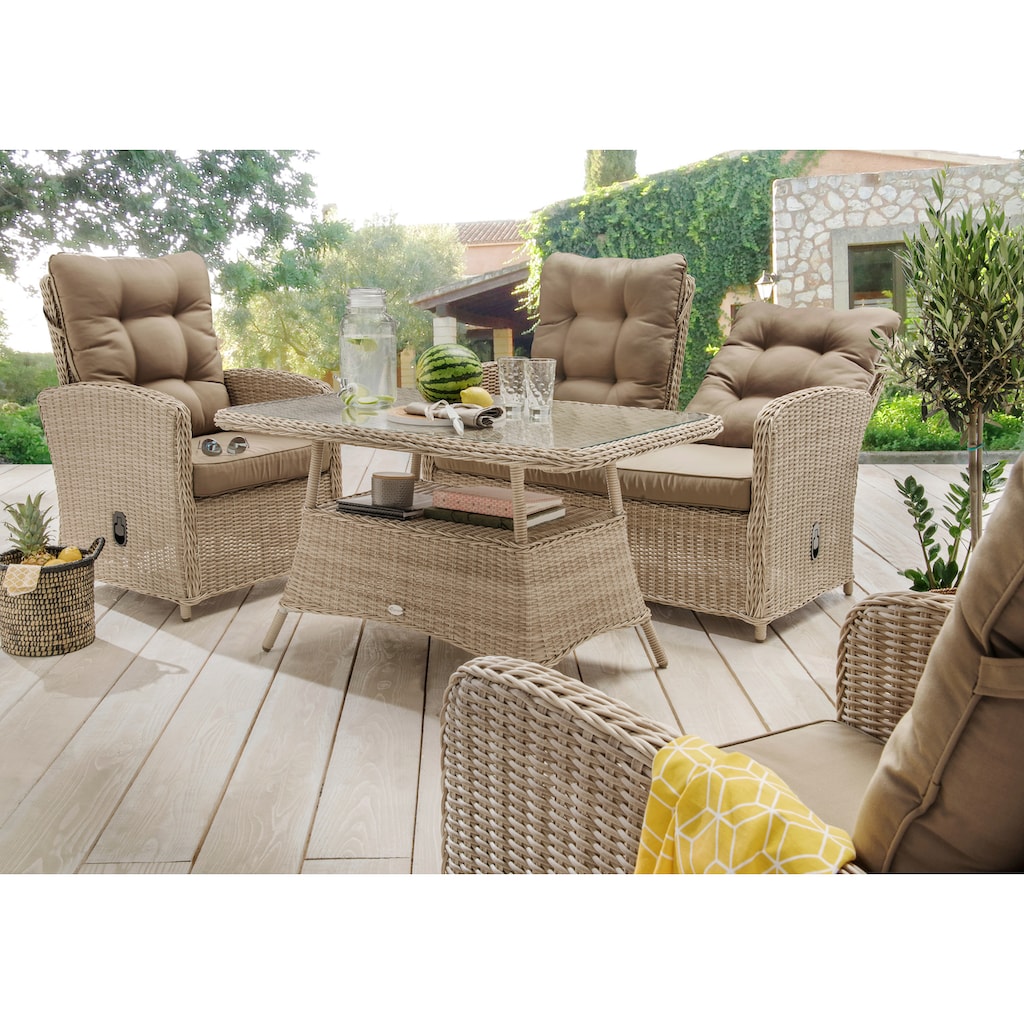 Destiny Gartenlounge-Set »MERANO«, (11 tlg.), Polyrattan, 2 Sessel, 2er Sofa, 1 Tisch 120x77x66cm, inkl. Auflagen