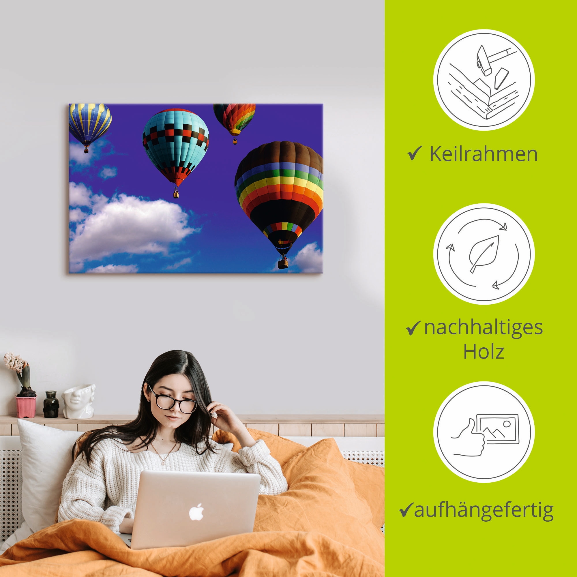 Artland Leinwandbild »Heißluftballons am Himmel«, Ballonfahren, (1 St.), auf Keilrahmen gespannt