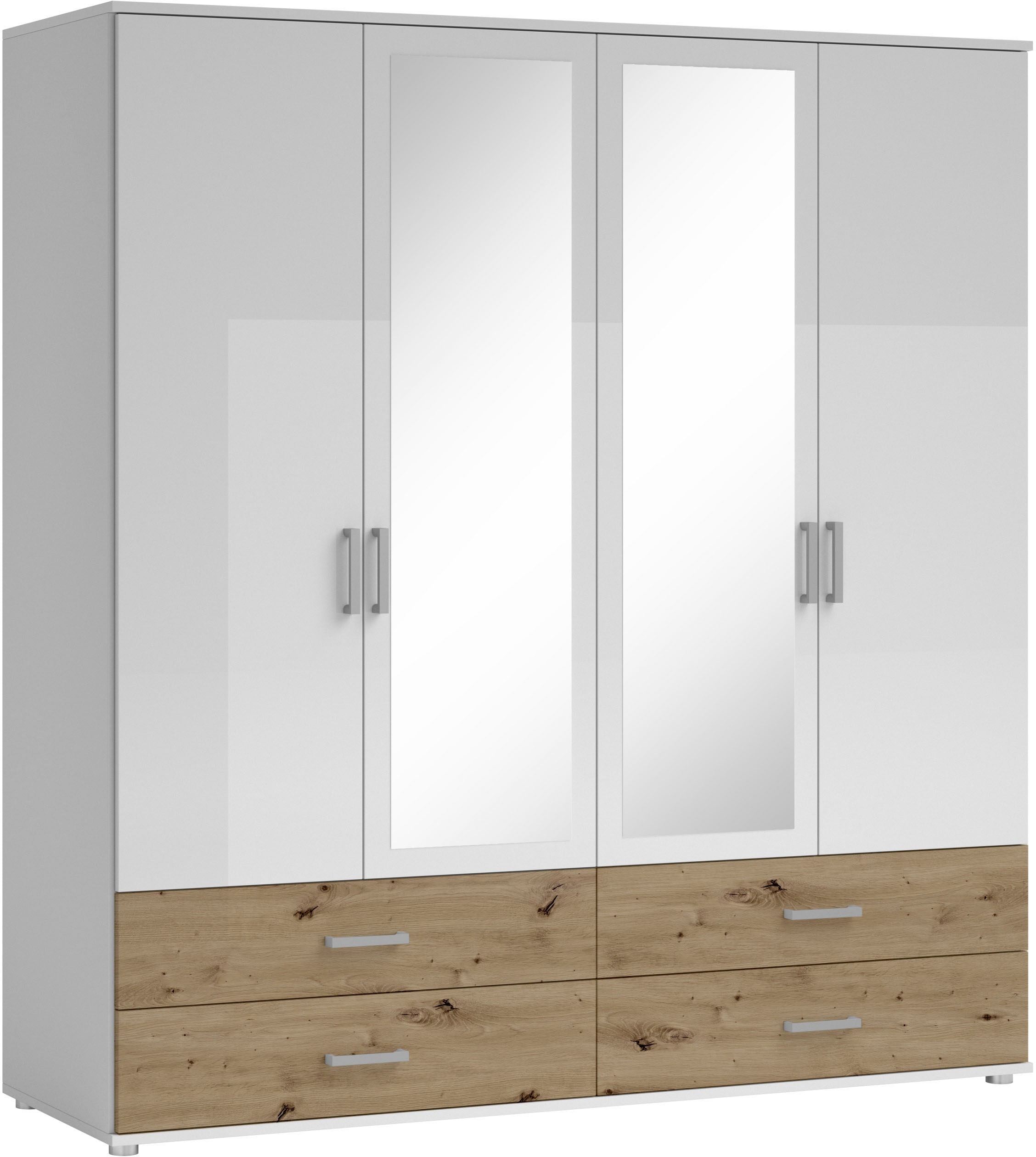 Schlafkontor Drehtürenschrank »Ivar Kleiderschrank mit Spiegel«, inklusive 2 Spiegeltüren und 2 farblich abgesetzten Schubkästen