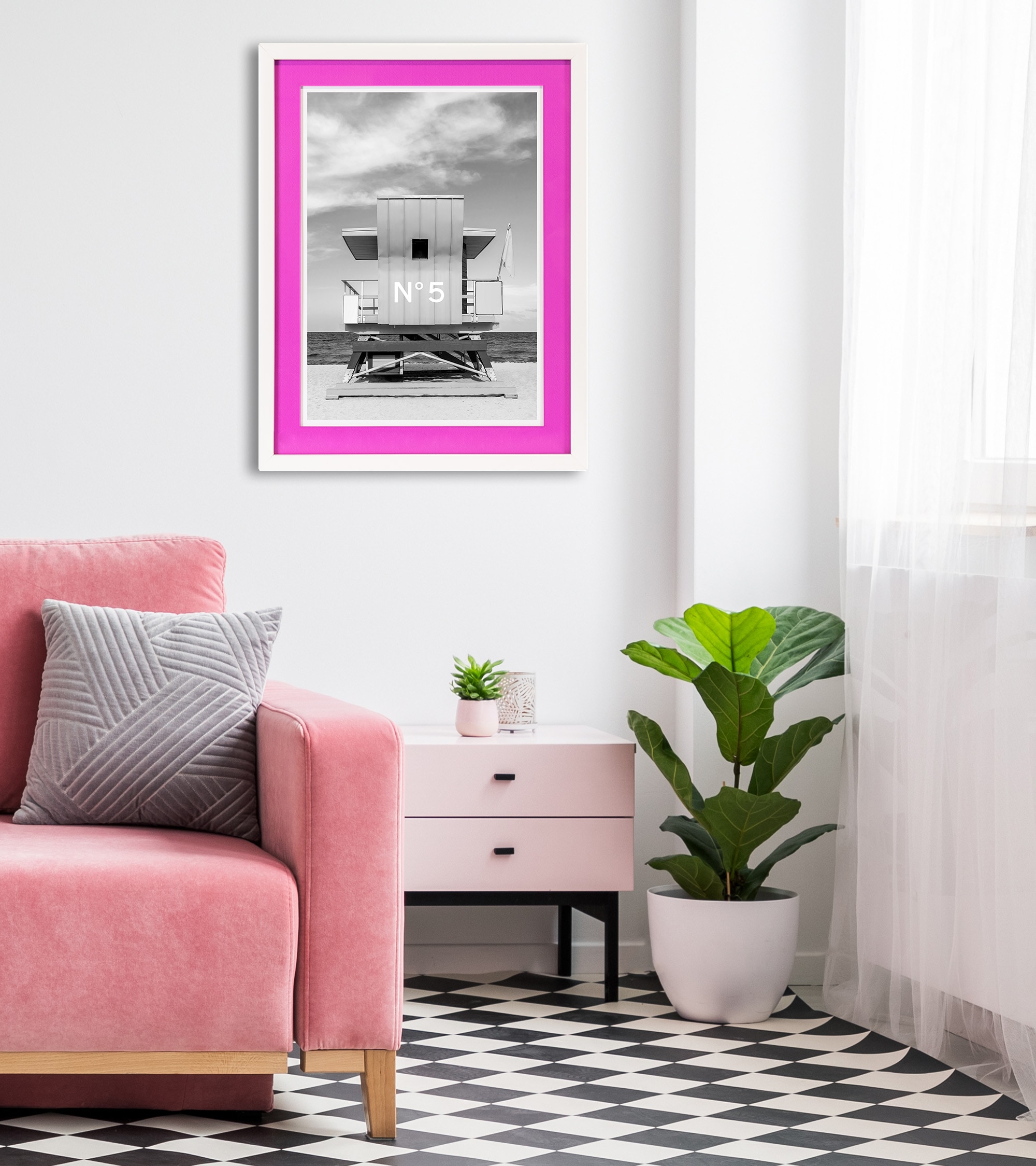 queence Bild mit Rahmen "Strand, Amerika, Malibu" Amerika Bilder von Amerika Landschaft Meer Meer Bilder Schwarz-Weiß 1 Stk. tlg. Poster mit buntem Acrylglas Passepartout