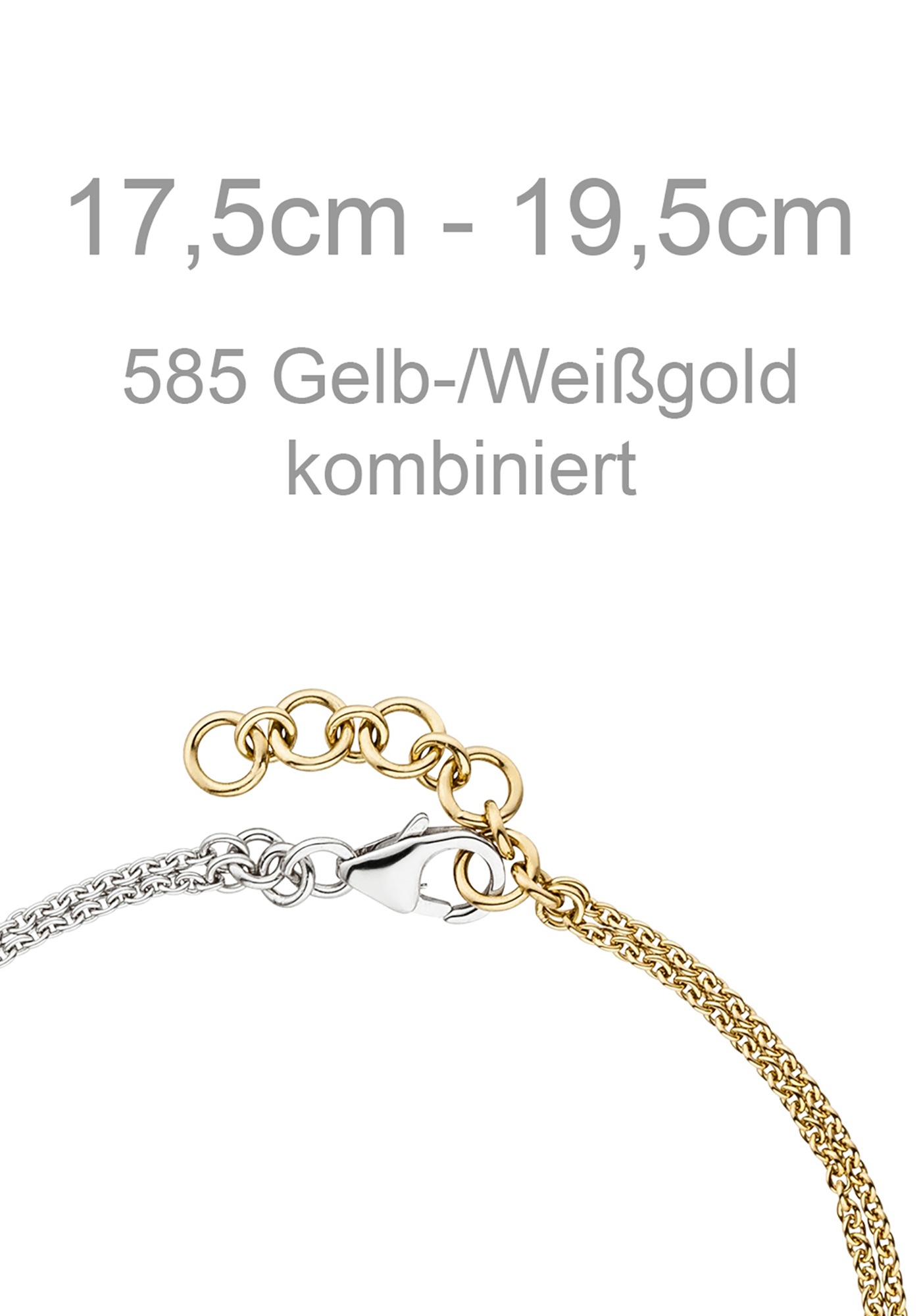 JOBO Armband »Goldarmband Bicolor 2-reihig« 585 Gold mit 18 Diamanten 19,5 cm
