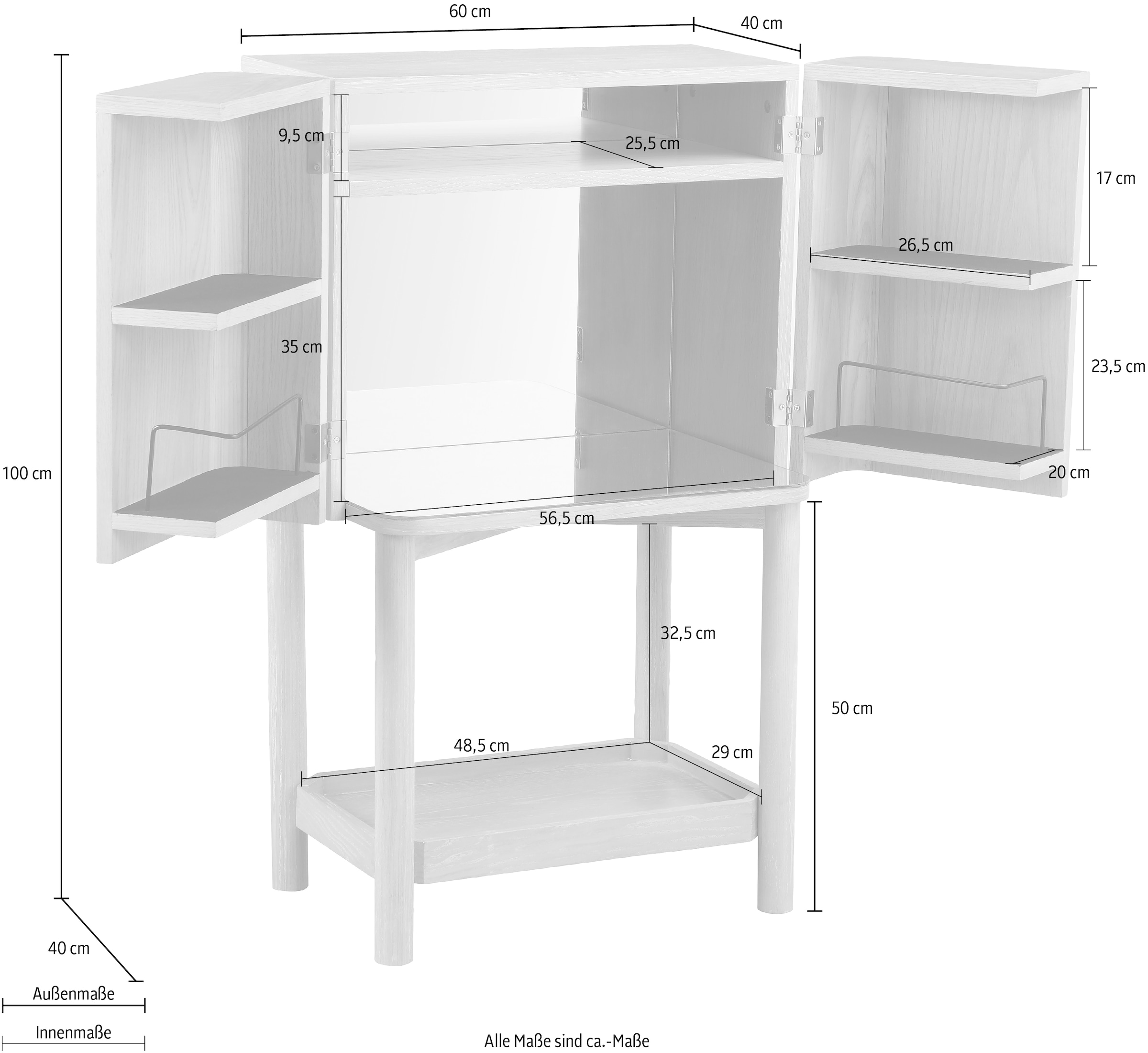 BAUR »Jenson«, andas Verspiegelte | Barschrank Stauraum kaufen Innenseite, viel