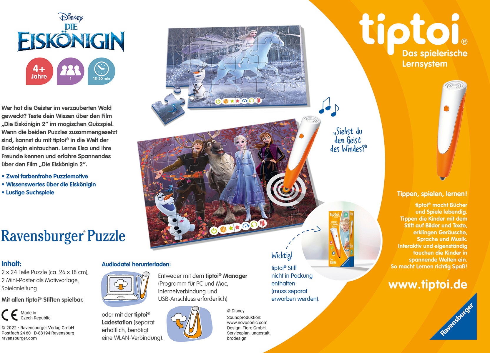 Ravensburger Puzzle »tiptoi® Puzzle für kleine Entdecker: Disney Die Eiskönigin«, (2 x 24 Teile) Made in Europe