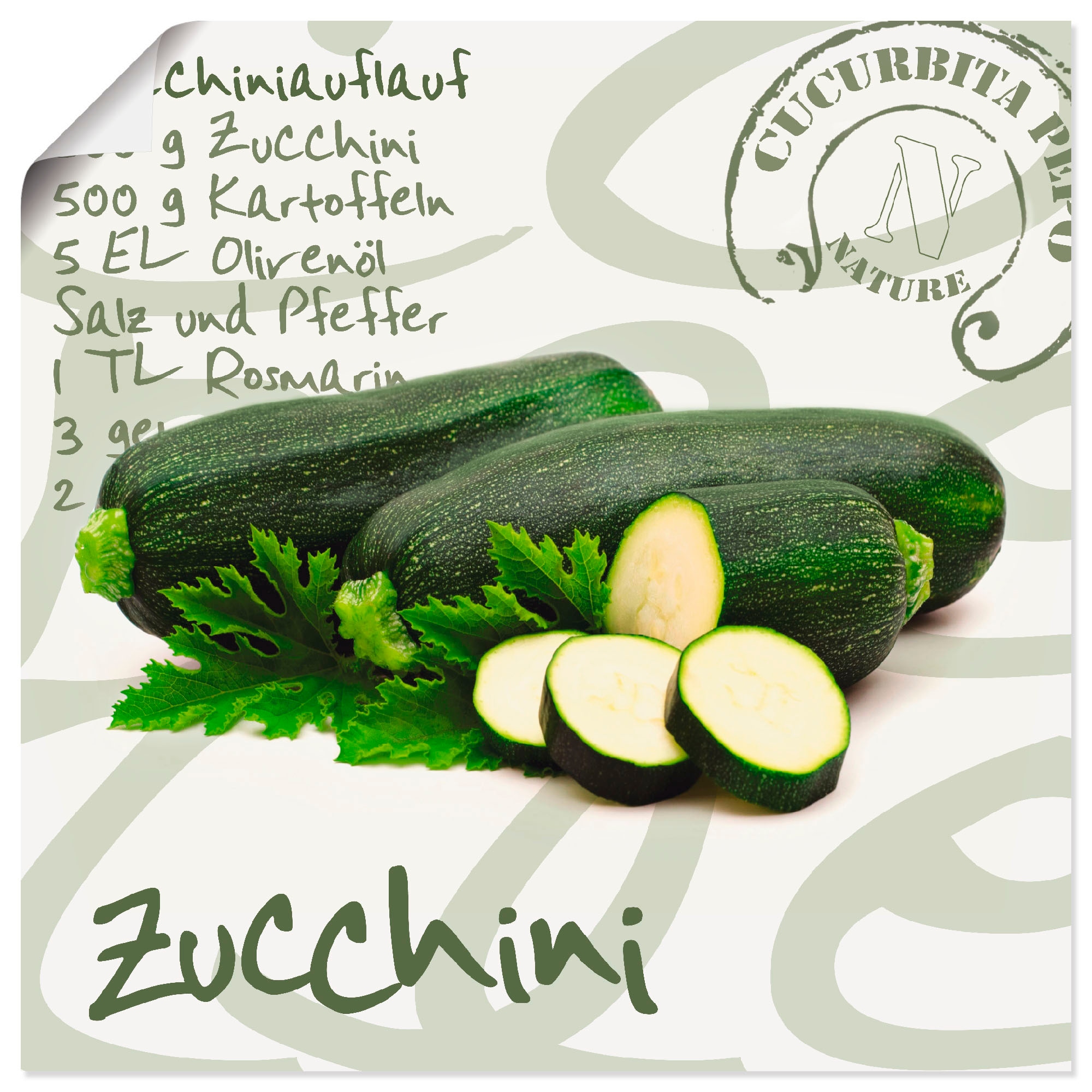 Artland Wandbild »Angeschnittene Zucchini«, Lebensmittel, (1 St.), als Alubild, Leinwandbild, Wandaufkleber oder Poster in versch. Größen