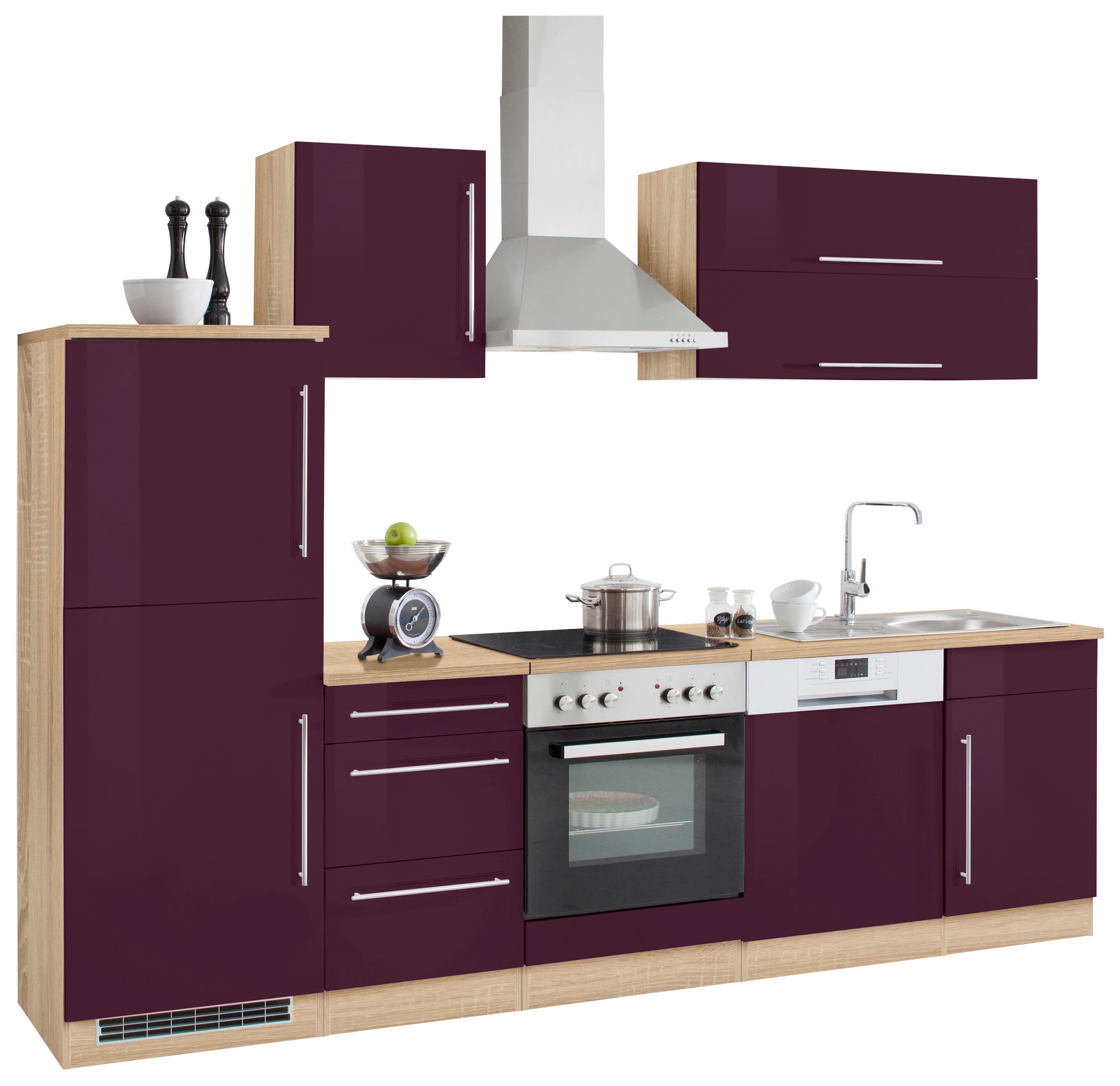 Preisvergleich für HELD MÖBEL Küchenzeile Samos, ohne E-Geräte, Breite 280  cm, in der Farbe Lila | Ladendirekt