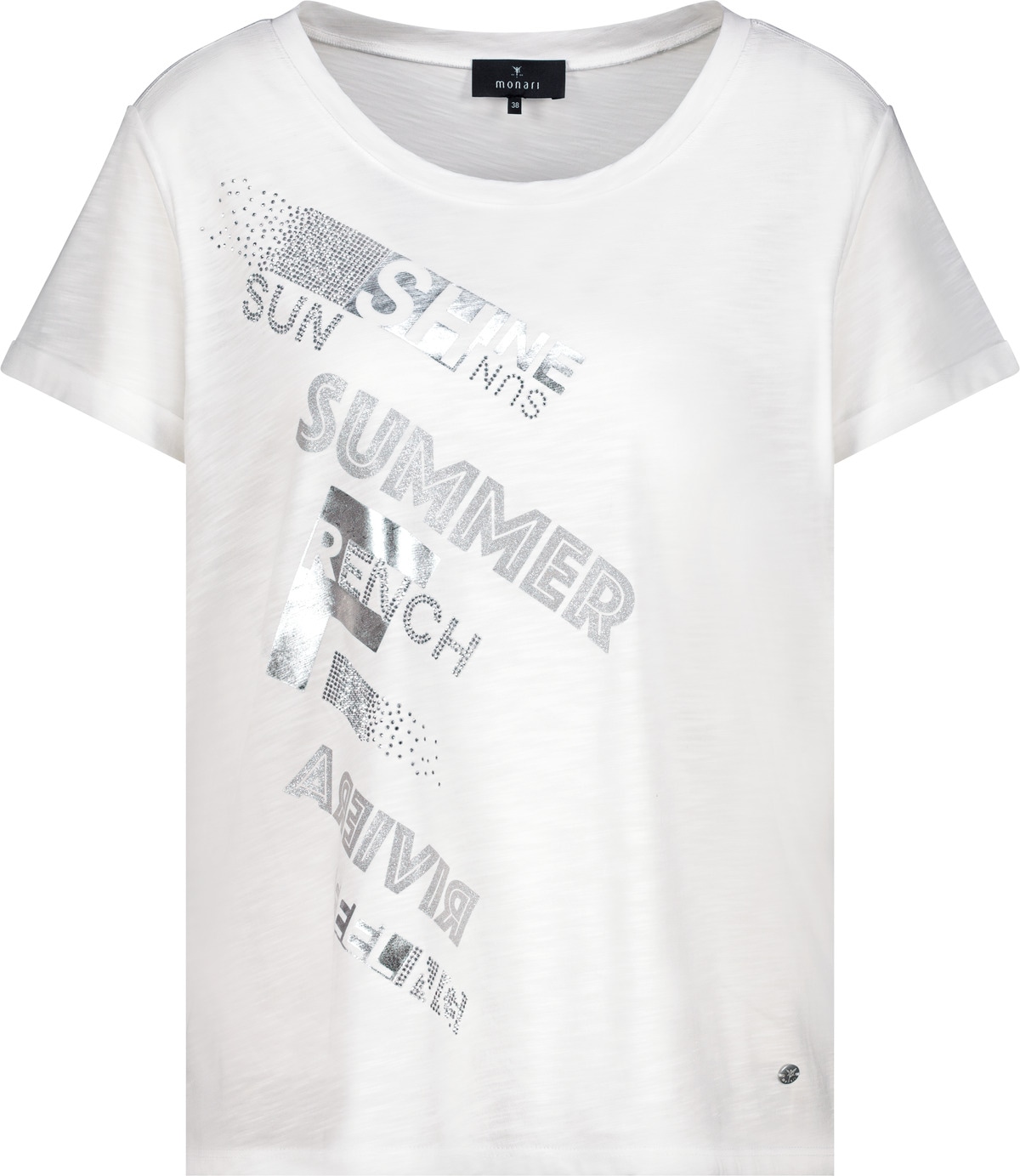 Monari T-Shirt »Shirt Basic Schmuckschrift«, Mit Rundhalsausschnitt