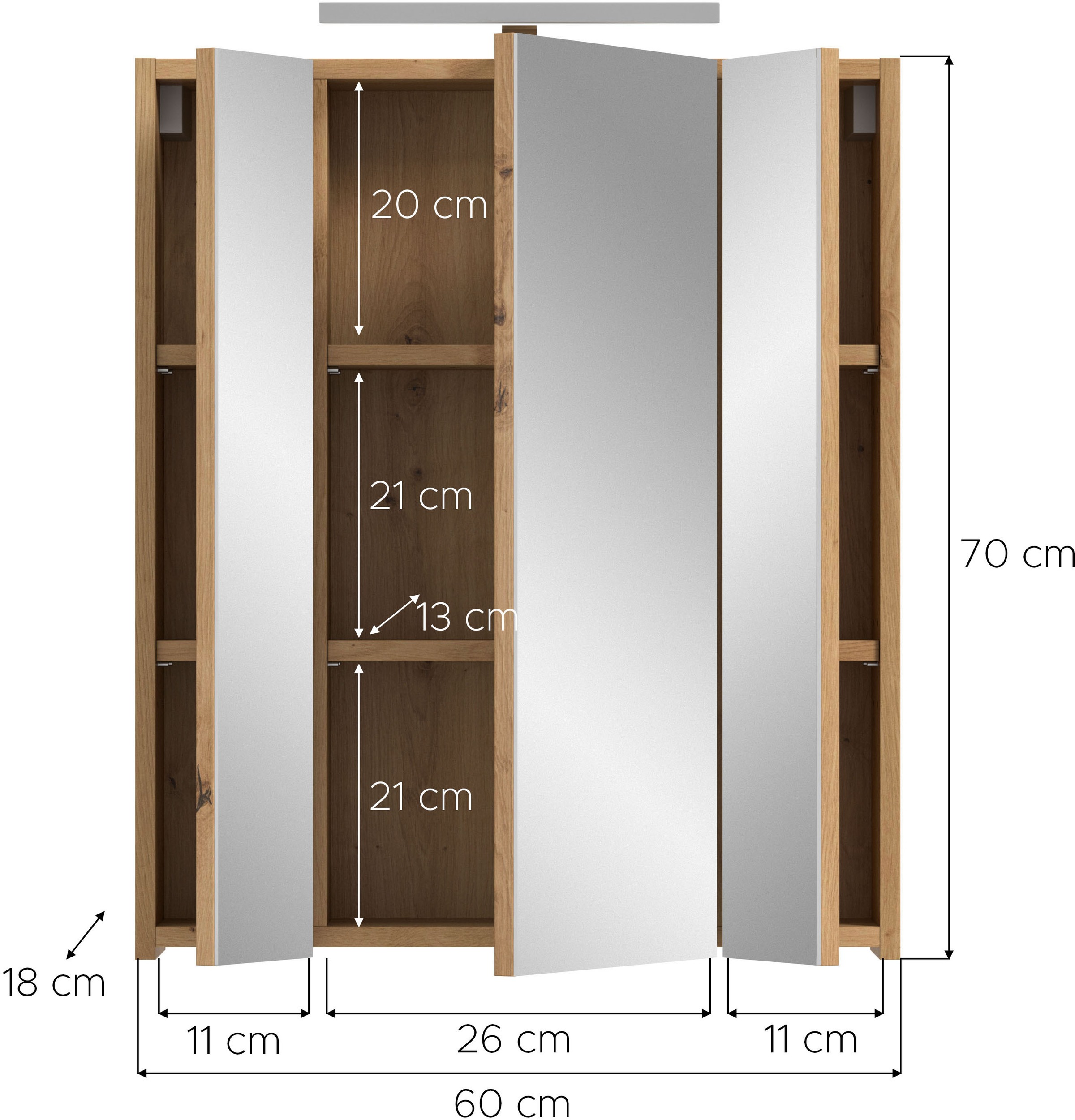 INOSIGN Spiegelschrank, (2 St.), Florenz, Spiegelschrank inkl. Beleuchtung, Artisan Oak NB, 3-türig