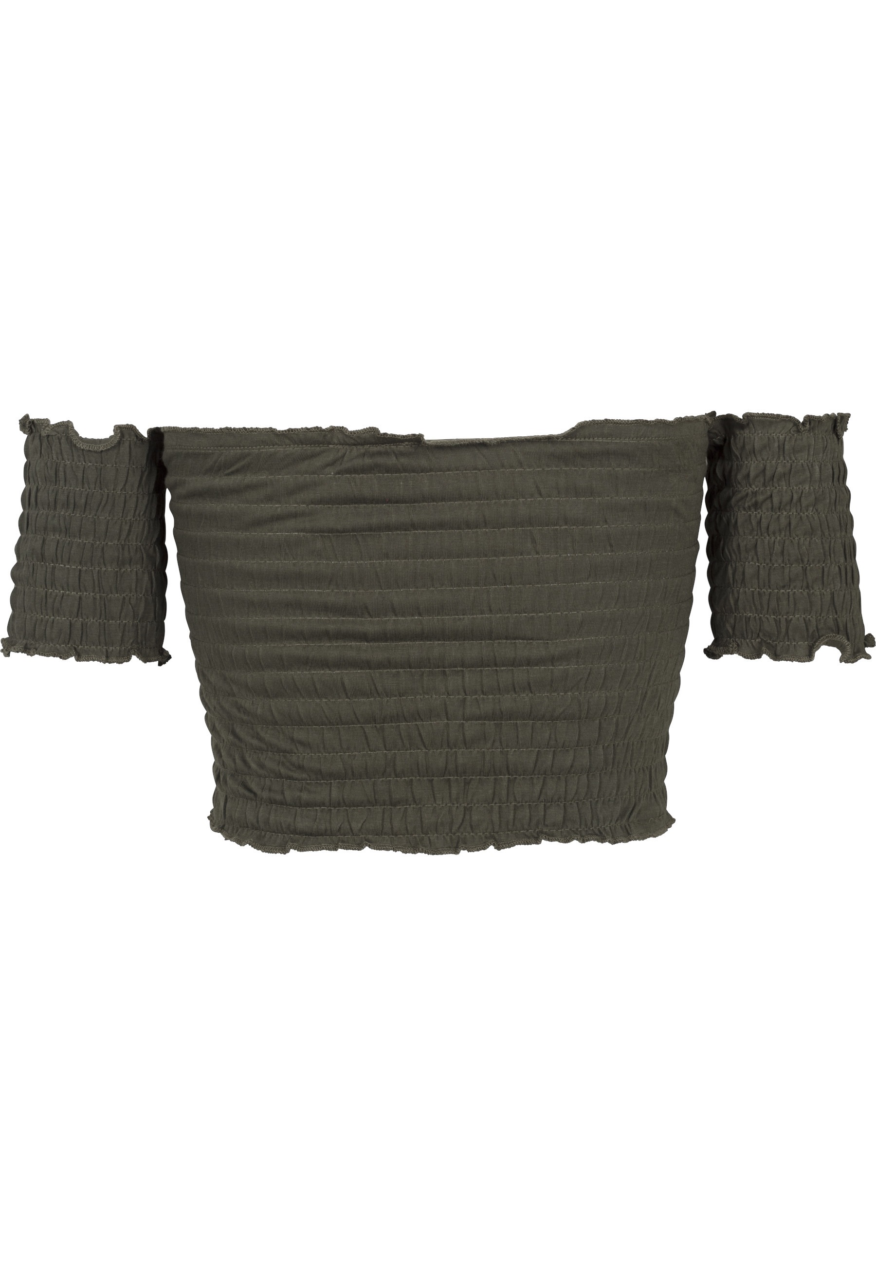 URBAN CLASSICS Yoga & Relax Shirt »Urban Classics Damen Ladies Cropped Cold Shoulder Smoke Top« 1 Stk.