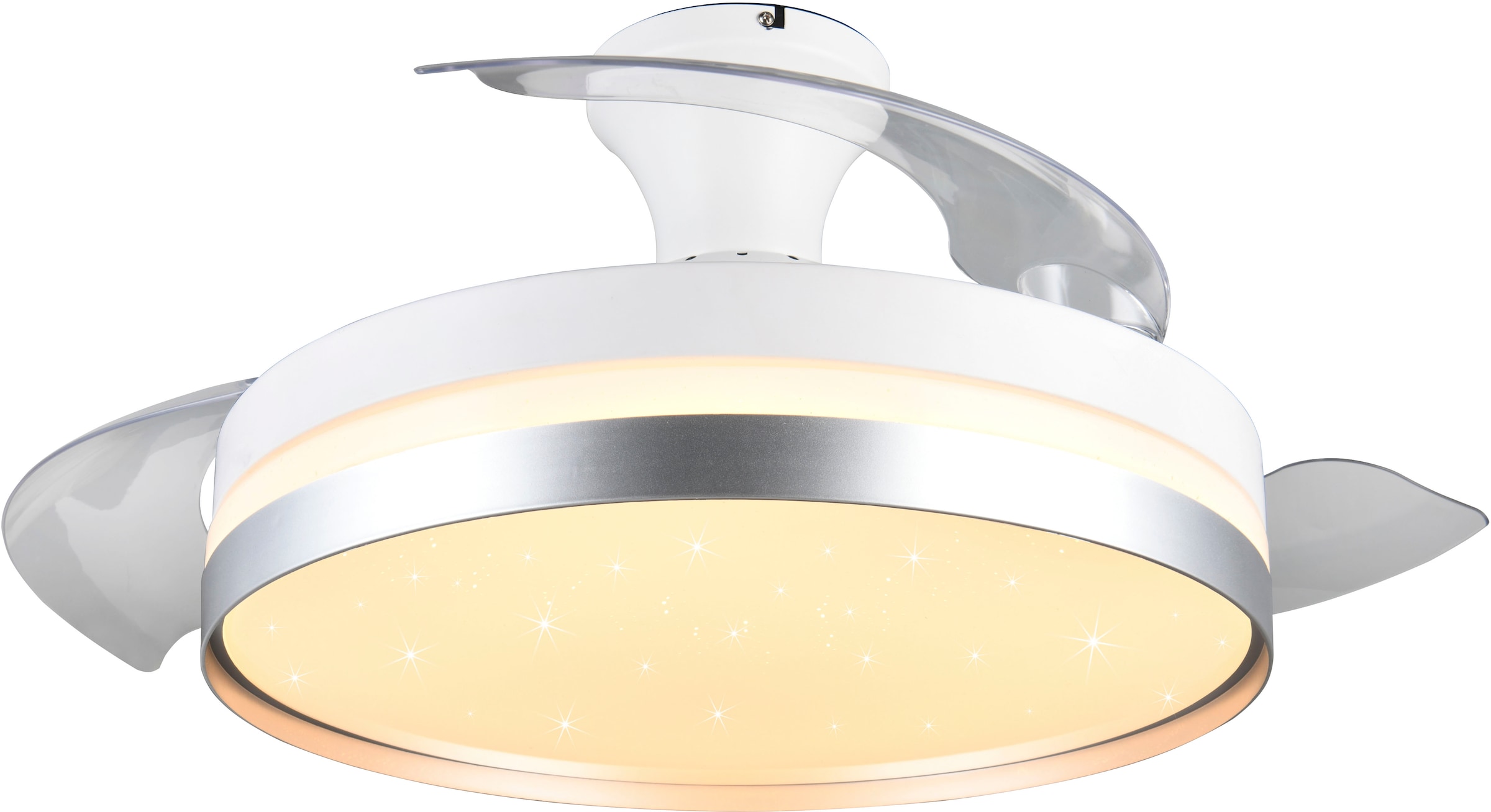 REALITY Leuchten LED Deckenleuchte »LINDBERG Deckenventilator mit Beleuchtung, Rotor einklappbar, 6 Stufen«, 1 flammig, Leuchtmittel LED-Board | LED fest integriert, LED Ventilator mit Fernbedienung dimmbar Memory Nachtlicht Starlight