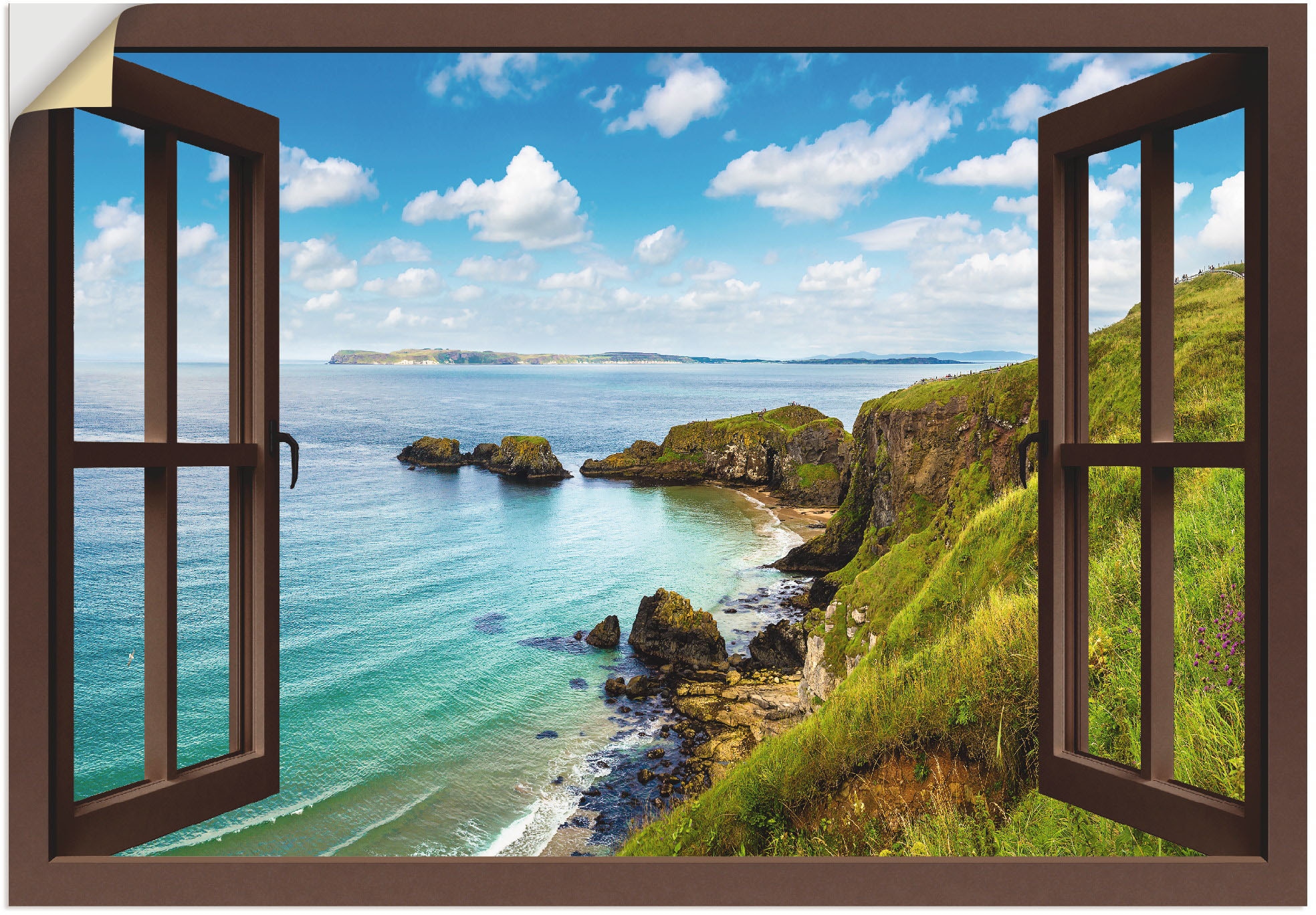 BAUR Nordirland durchs oder | St.), Leinwandbild, in Größen Bilder, »Küstenweg Wandbild als bestellen (1 Artland Poster versch. in Wandaufkleber Meer Fenster«, Alubild,