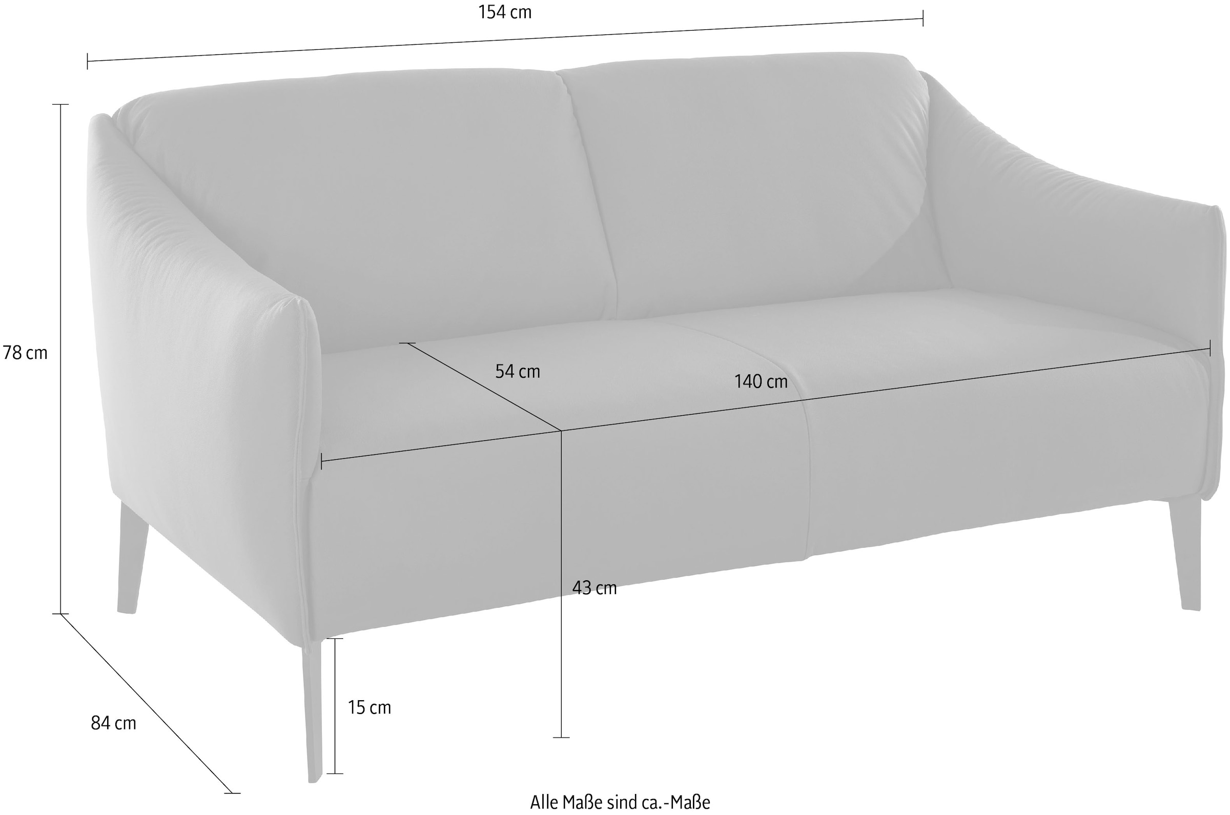W.SCHILLIG 2-Sitzer »sally«, mit Metall-Winkelfüßen in Silber matt, Breite 154 cm