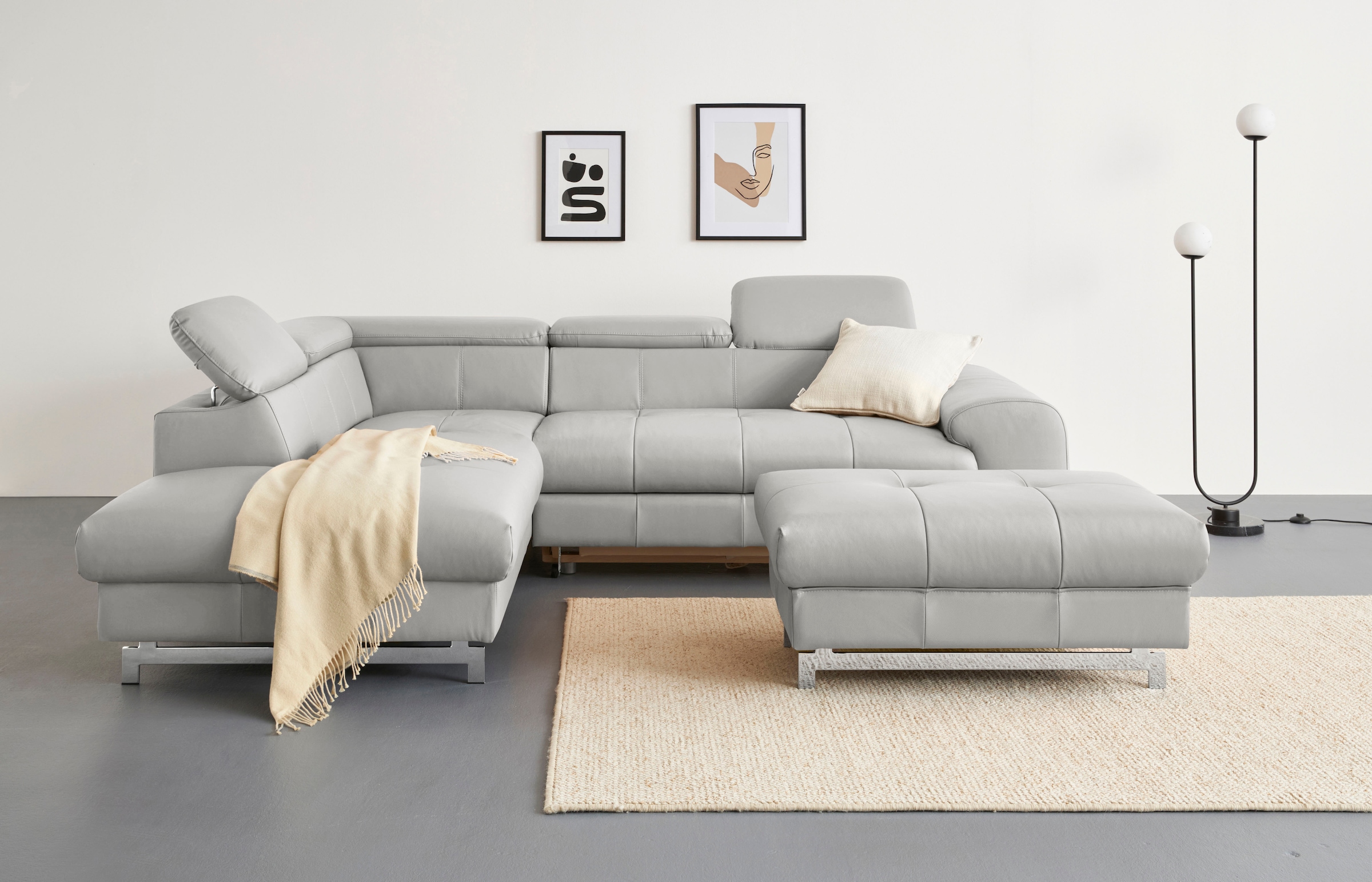 COTTA Ecksofa »Chef L-Form«, mit Kopfteilverstellung, edle Metallkufen, wahlweise mit Bettfunktion