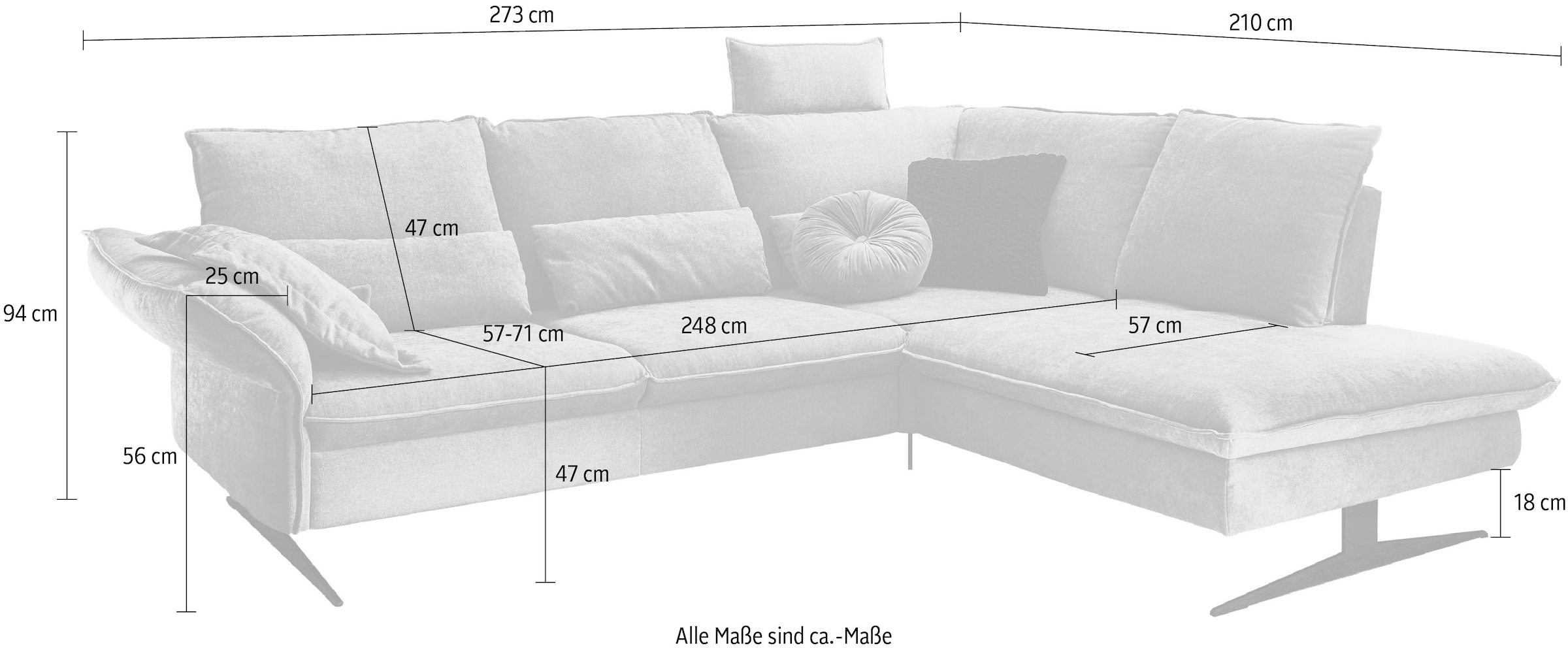 3C Carina Ecksofa, (1 St.), incl. 2 Kopfstützen, mit klappbarer Armlehne, weiches Sitzgefühl, wahlweise auch mit motorischer Rückentiefenverstellung und optional mit 3 Nierenkissen