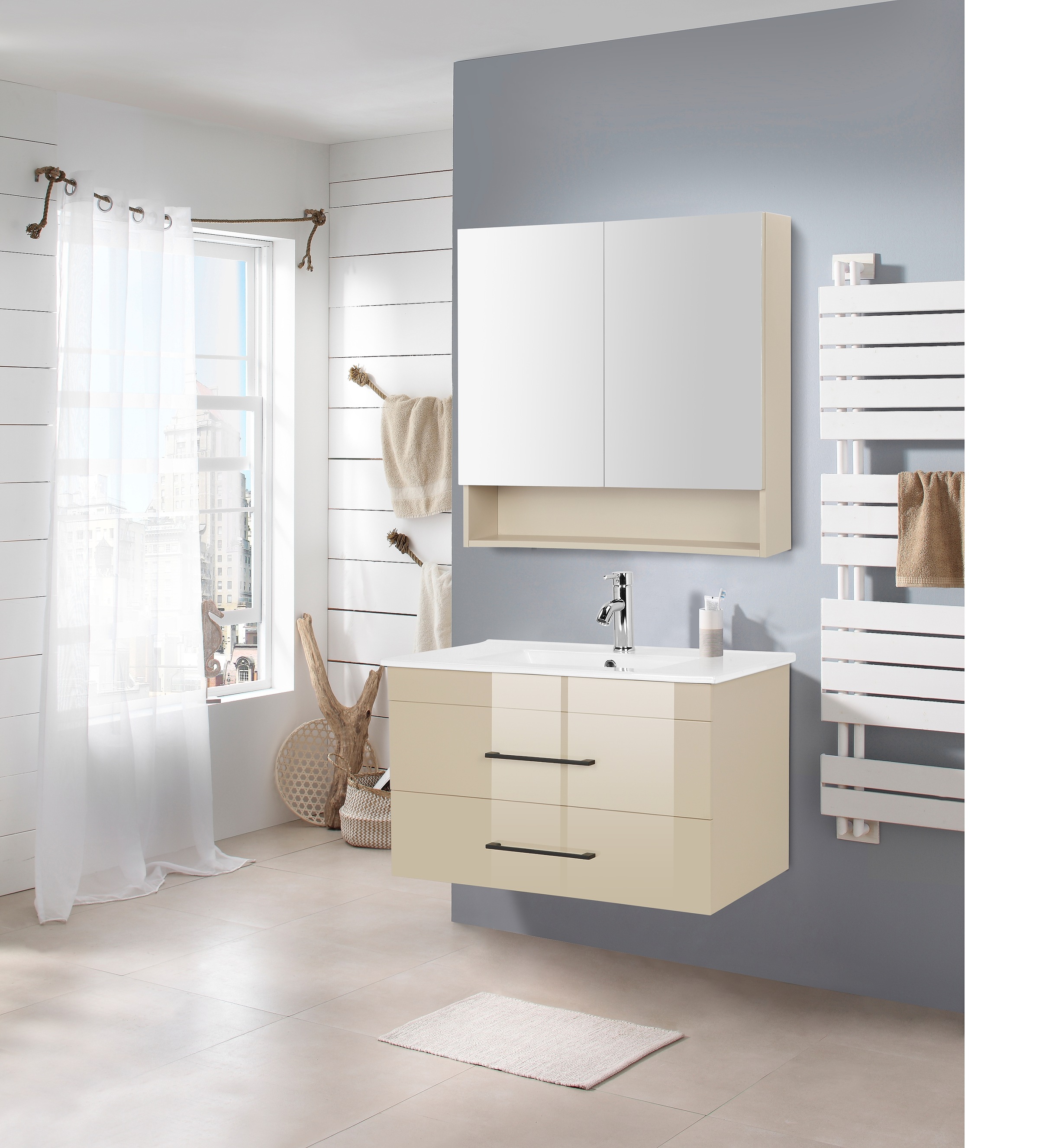 welltime Waschtisch "Florenz Badmöbel Badschrank mit Waschbecken" günstig online kaufen