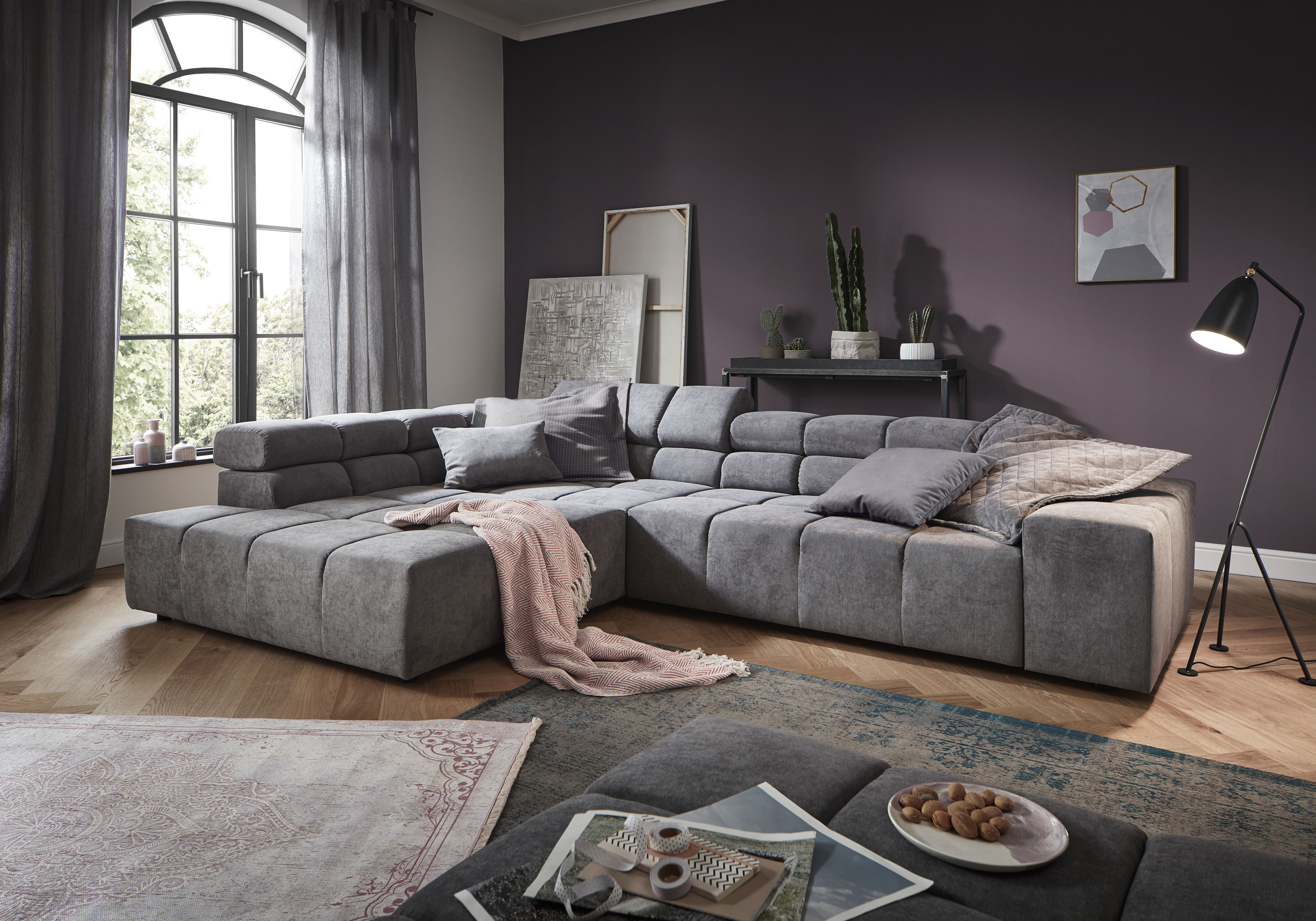 Home affaire Ecksofa "Ancona, Ecksofa, incl. Kopfteilverstellung, Breite 319 cm, L-Form" wahlweise motorische Sitztiefenverstellung, auch in Cord + Easy Care