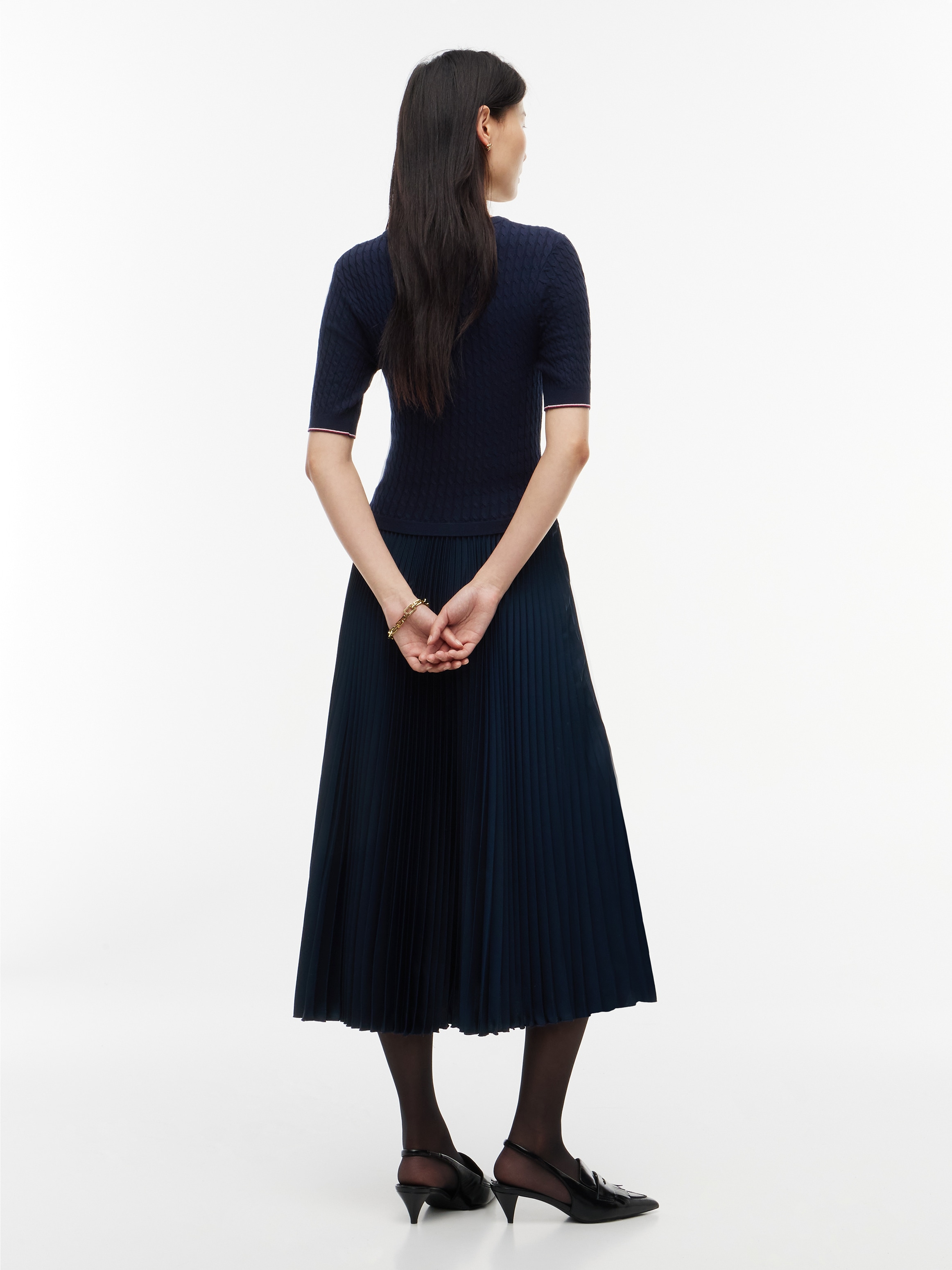 Tommy Hilfiger Midikleid »PREPPY MIX MEDIA MIDI DRESS« Kunstfaser, Zopfstrickmuster