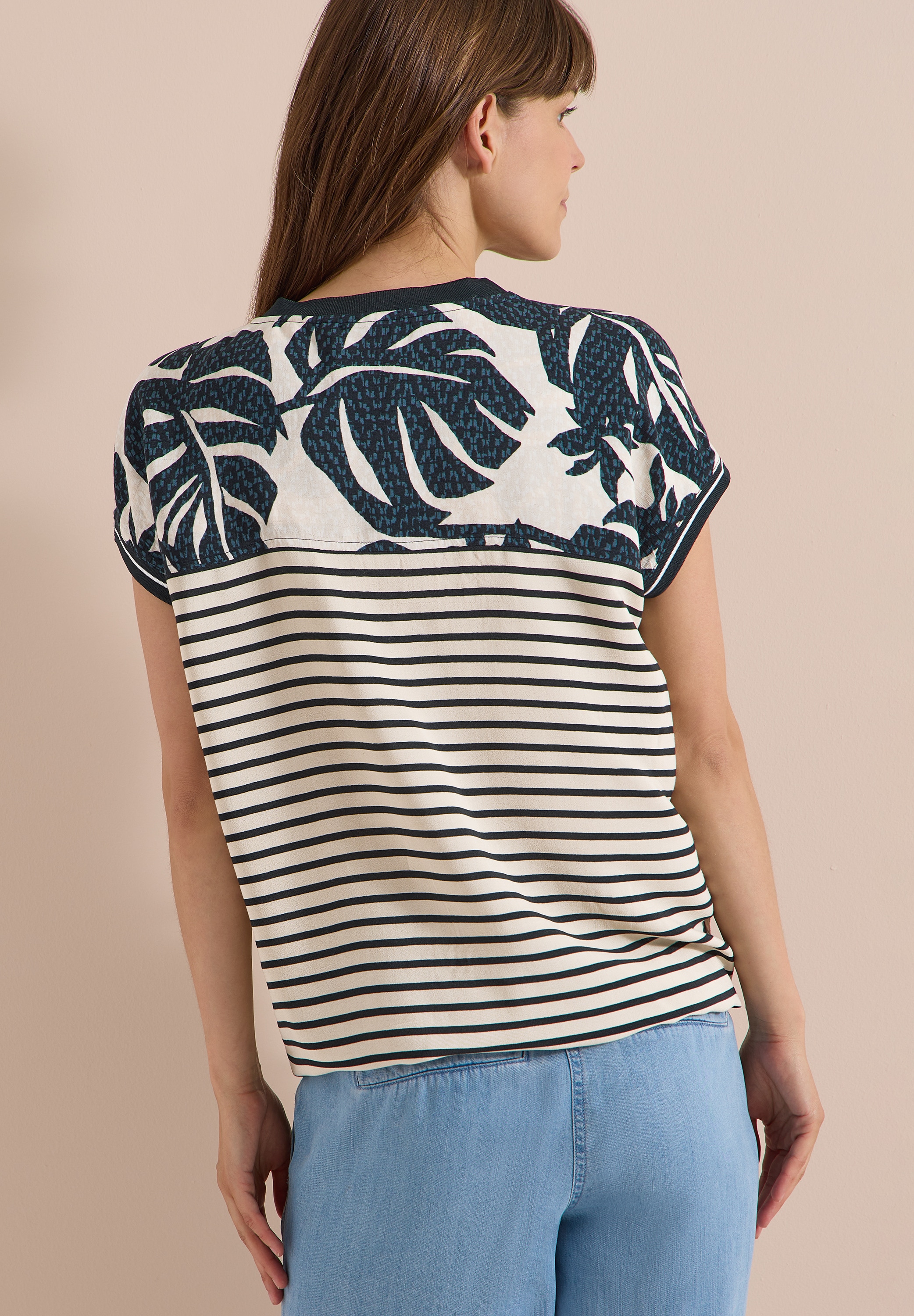 Cecil Shirtbluse Sommershirt mit Split Neck und Printmix