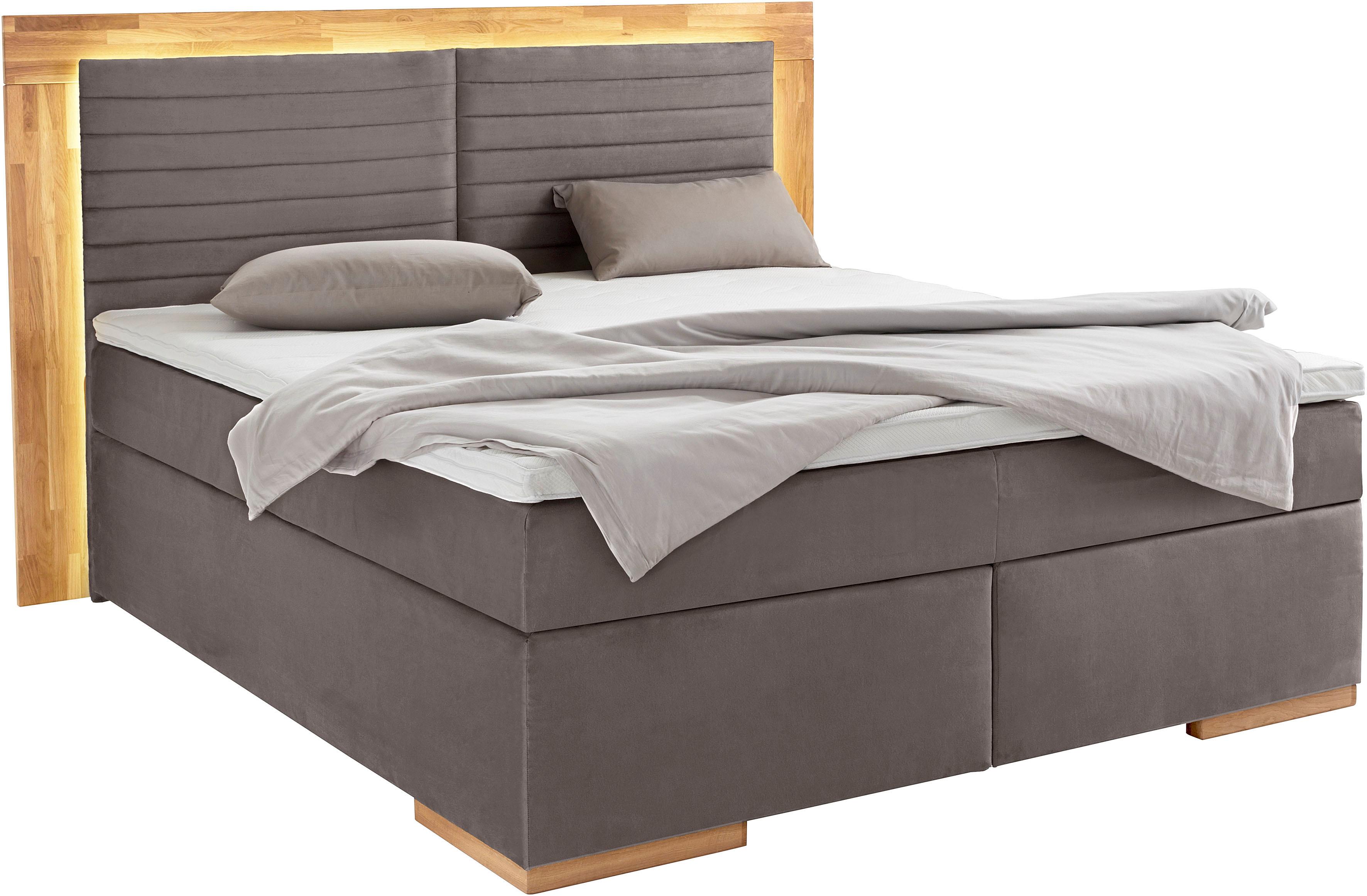 Thumbnail - PLACES OF STYLE Boxspringbett "Cup" mit LED-Beleuchtung, Massivholzrahmen und Topper, in 2 Härtegraden