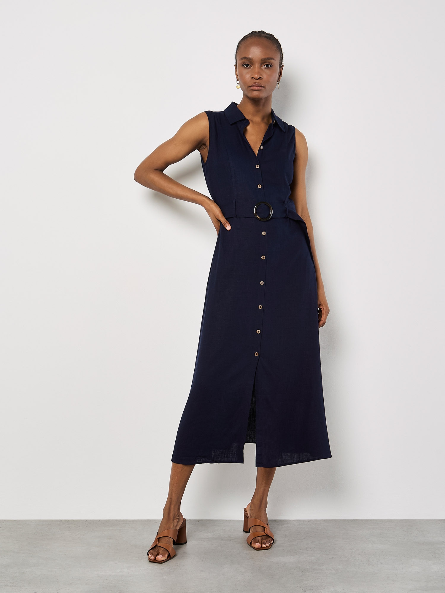 Apricot Midikleid "Midikleid Aus Leinenmischung" Mit Stoffgürtel, 2 Tlg. Mit Gürtel