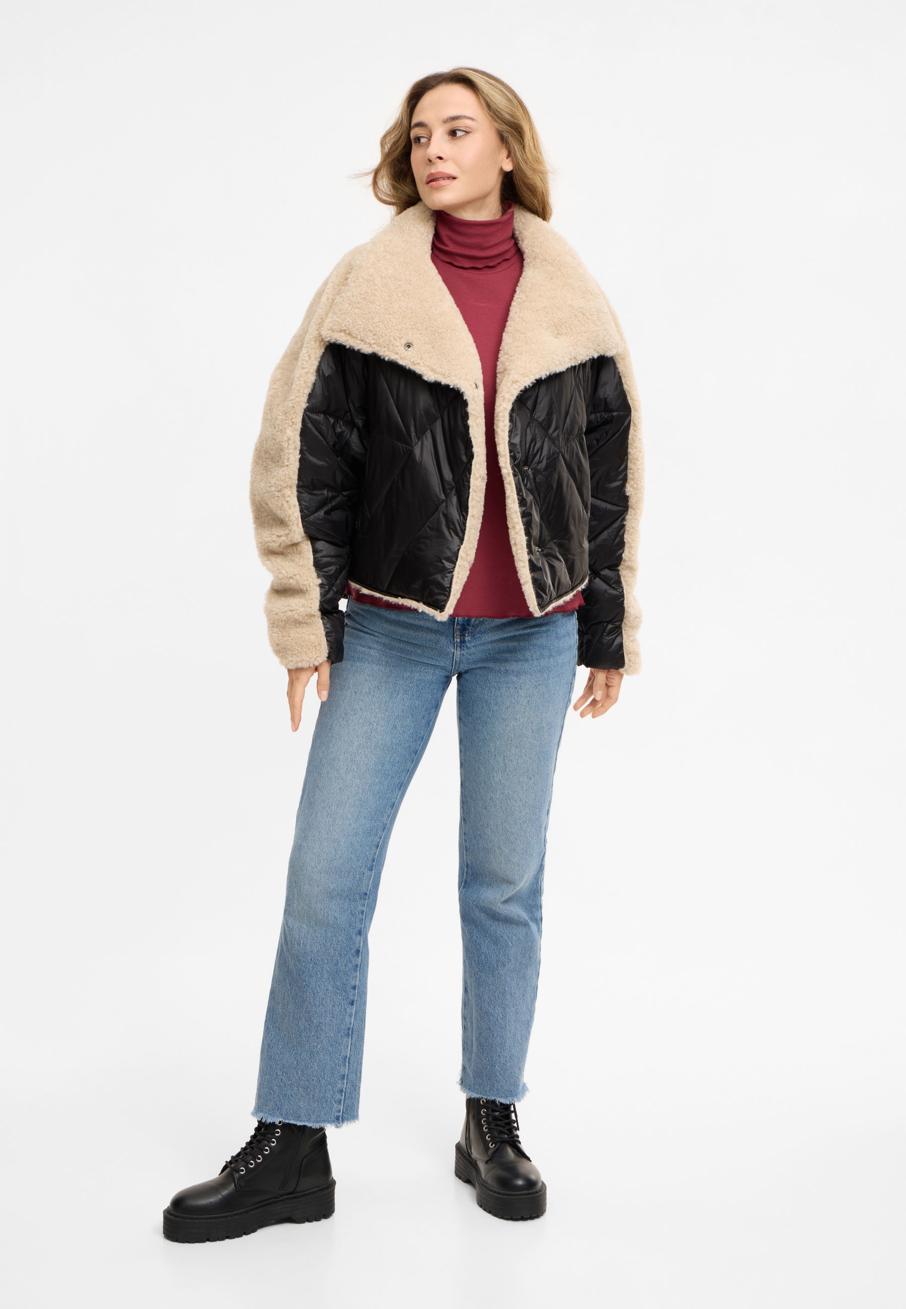 Frieda & Freddies Winterjacke »Frieda & Freddies Materialmix-Jacke mit Teddy und Stepp-Nylon«