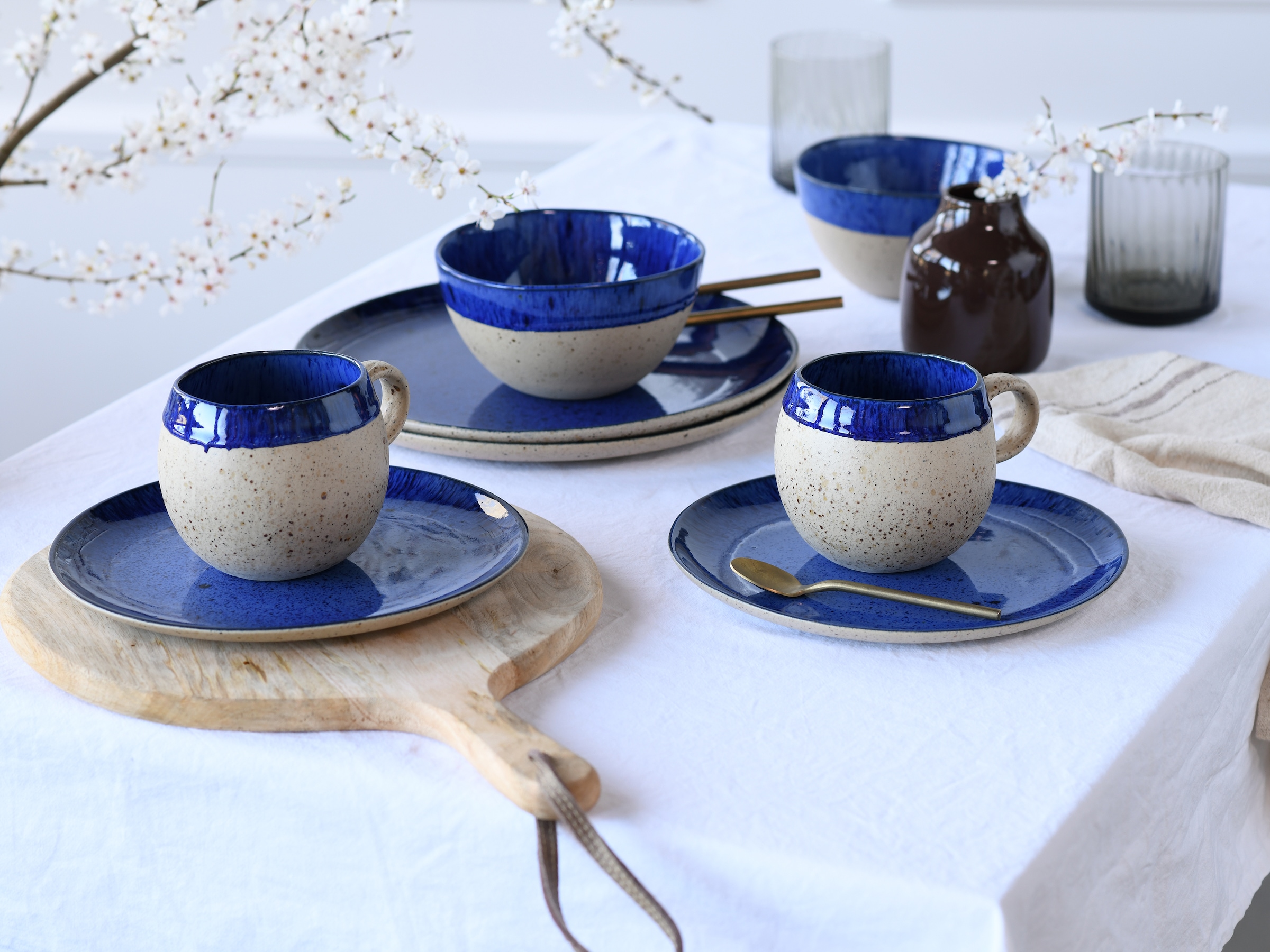 CreaTable Kombiservice »Geschirr-Set Deep Blue Sea«, (Set, 8 tlg., Kaffeeservice und Tafelservice im Set, für 2 Personen), Service, jedes Stück ist ein Unikat, 8 Teile, für 2 Personen