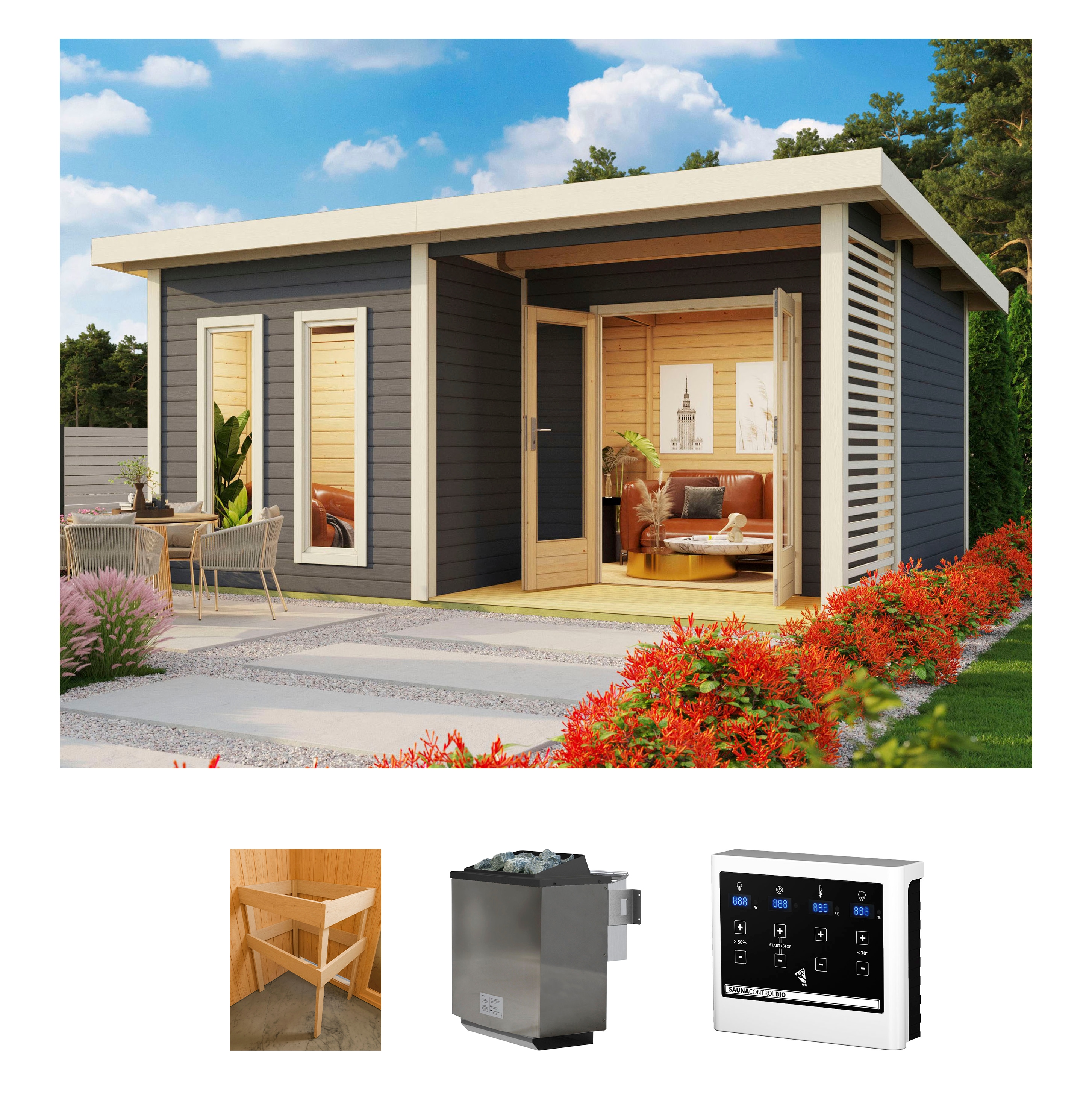 KONIFERA Saunahaus "Maiko 5 SET B" Ofen 9 kW Bio externe Strg easy