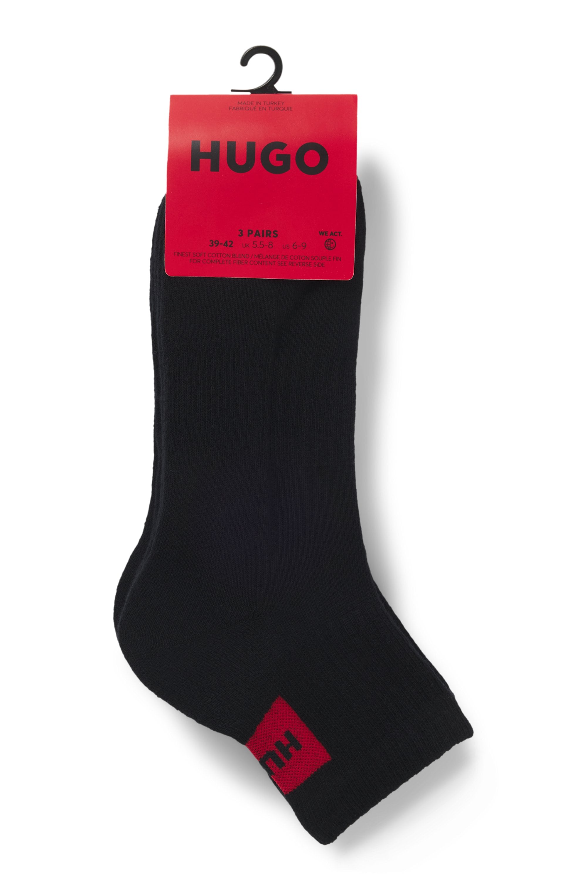HUGO Underwear Freizeitsocken, (Packung, 3 Paar, 3er), mit kontrastfarbenem HUGO Logo