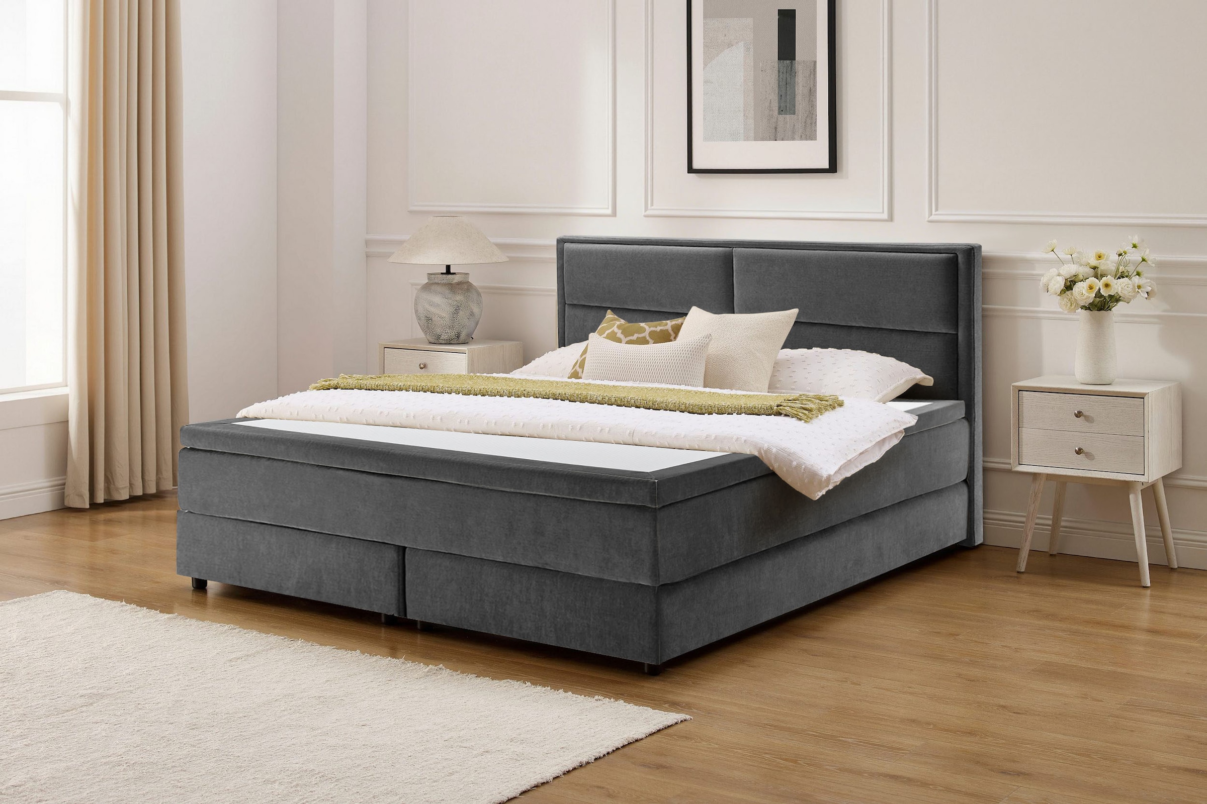 OTTO home Boxspringbett »VIVIANNE, Polsterbett mit 7-Zonen-Taschenfederkernmatratze H3« erhältlich in den Farben anthrazit und beige