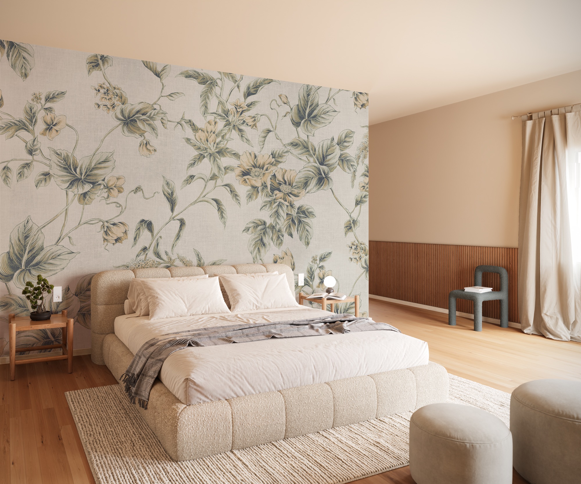 Komar Fototapete "Vlies Fototapete - Peachy Flora - Größe 300 x 250 cm" Motiv bedruckt glatt